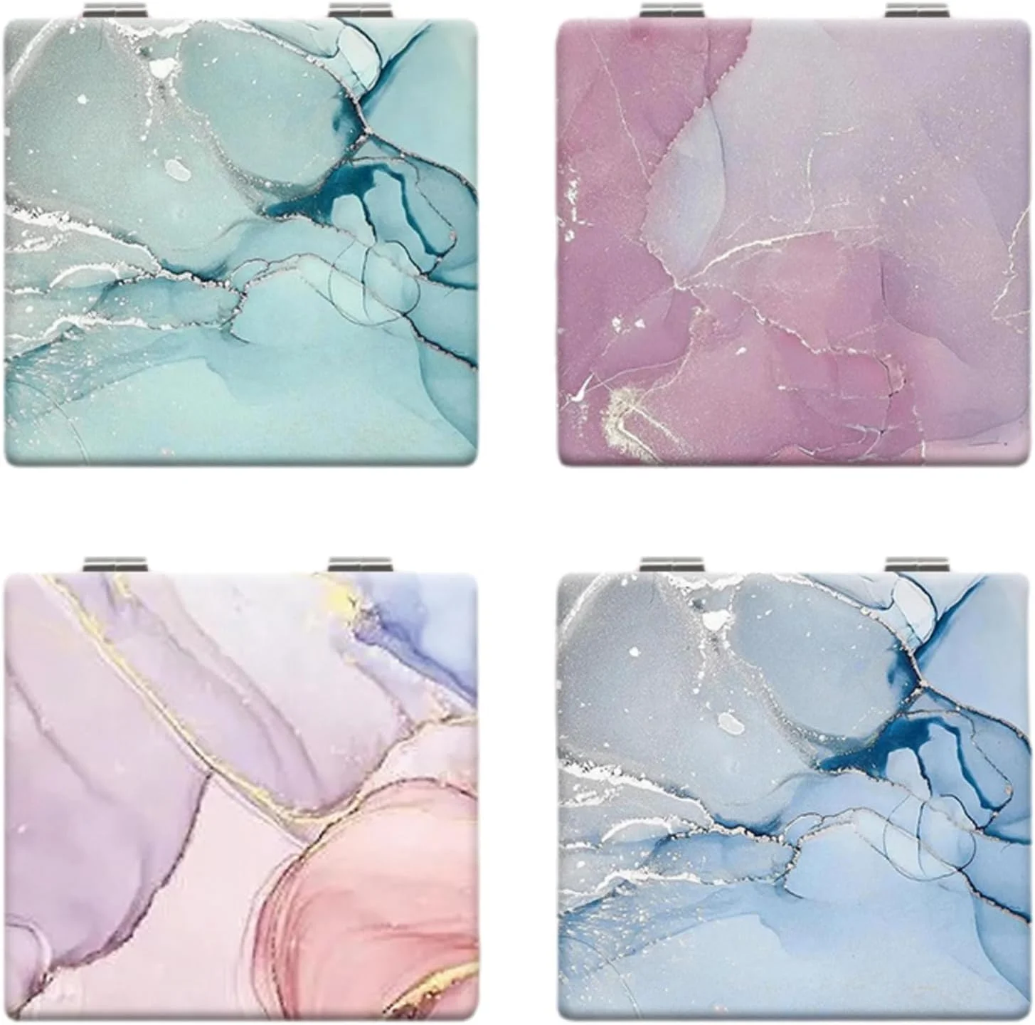 آینه جیبی تزویق 4 عددی، آینه جمع و جور، آینه مسافرتی کوچک با بزرگنمایی، آینه دستی جیبی تاشو دو طرفه با طرح مرمر