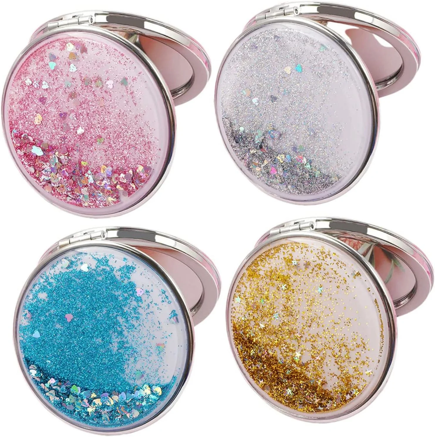 آینه آرایشی شنی روان TERRIFI، آینه آرایشی دو طرفه گرد دستی، آینه جیبی کارتونی زیبا، لوازم جانبی آرایشی، آینه مسافرتی قابل حمل