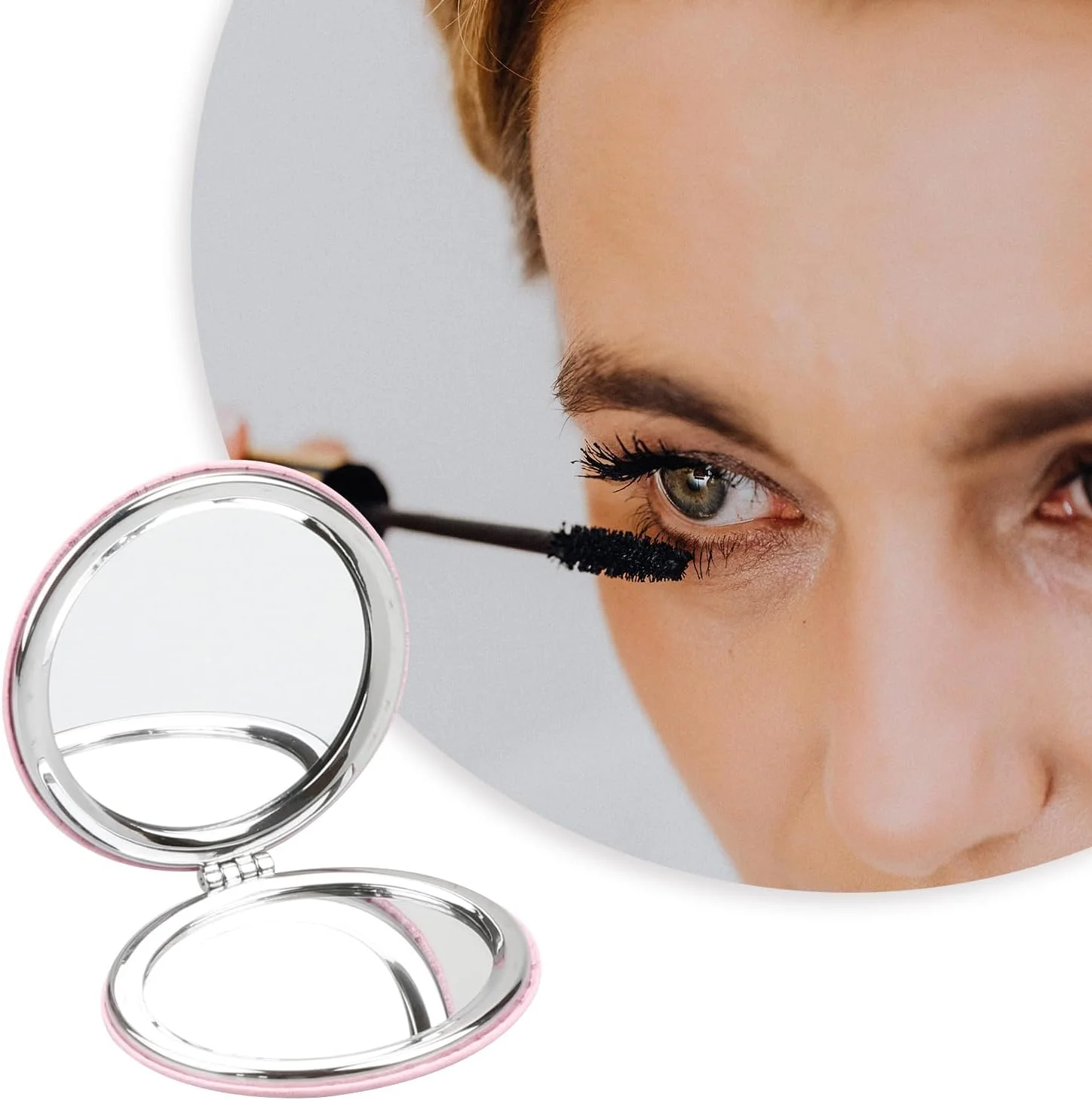 Tabanzhe Brand Portable Makeup Mirror - Portable Folding Mirror, Round Double-Sided Mirror - Compact, Double-Sided, and Travel-Friendly Beauty Accessory for On-the-Go Glam (1Pcs, Pink)