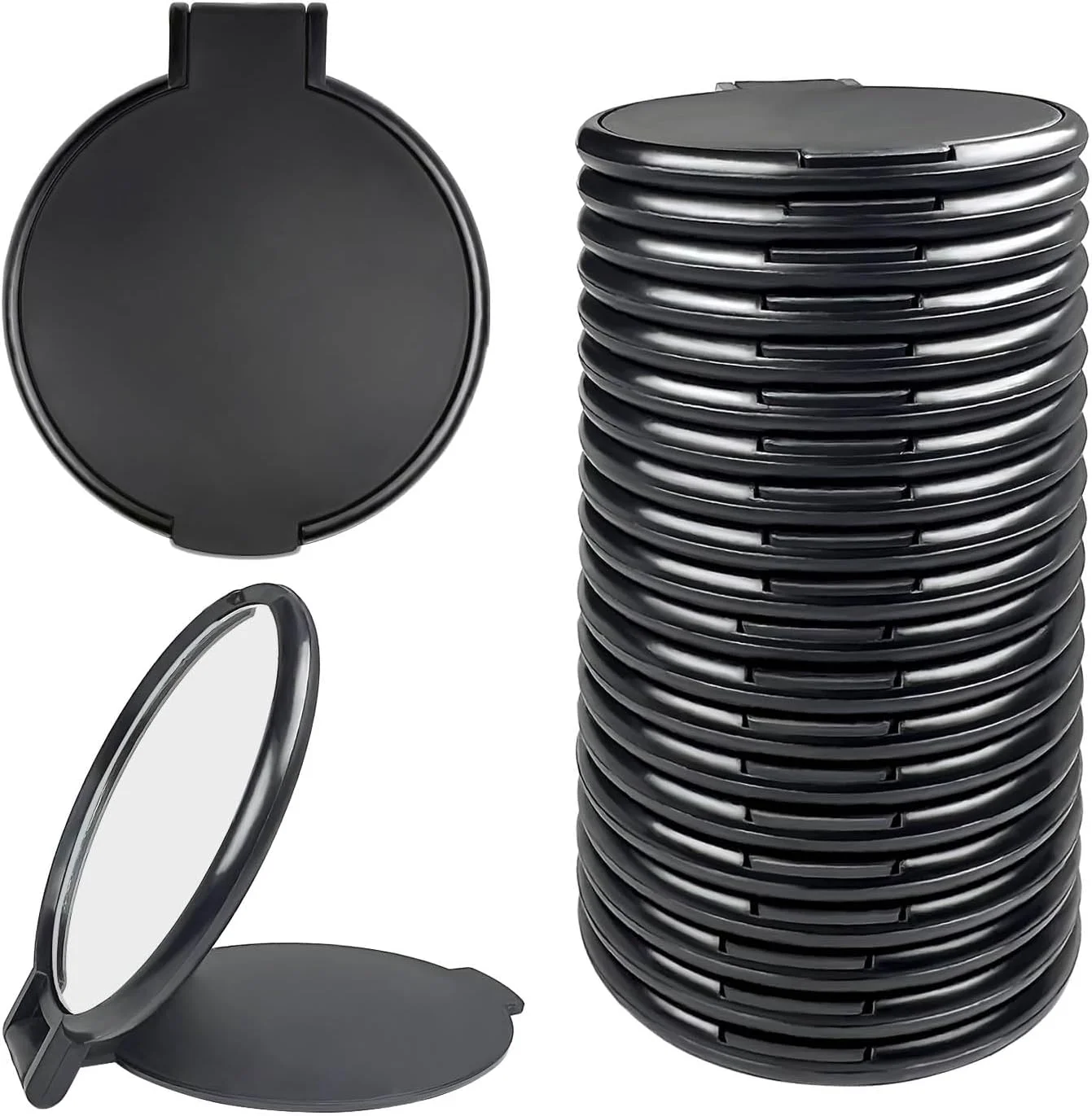 آینه تاشو گرد کوچک Tenalleys، آینه جیبی قابل حمل، آینه آرایشی برای کیف دستی، آینه مسافرتی برای استفاده روزانه زنان و دختران (20 عدد مشکی)