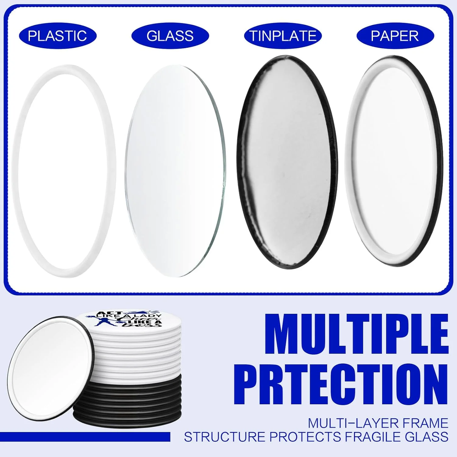 آینه آرایشی Threehoney، بسته 50 عددی، هدیه برای تشویق کنندگان، آینه جیبی فشرده، مناسب مهمانی ها، آینه آرایشی قابل حمل 2.68 اینچی برای لوازم جانبی سفر و تیم تشویق (آبی)