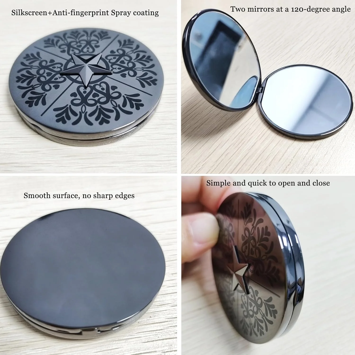 آینه جیبی تاشو آهنربایی Tdaoreal، آینه آرایشی دو طرفه با بزرگنمایی 1X/2X، جنس آلیاژ روی، مناسب کیف پول و مسافرت، برای آقایان و بانوان (مشکی)