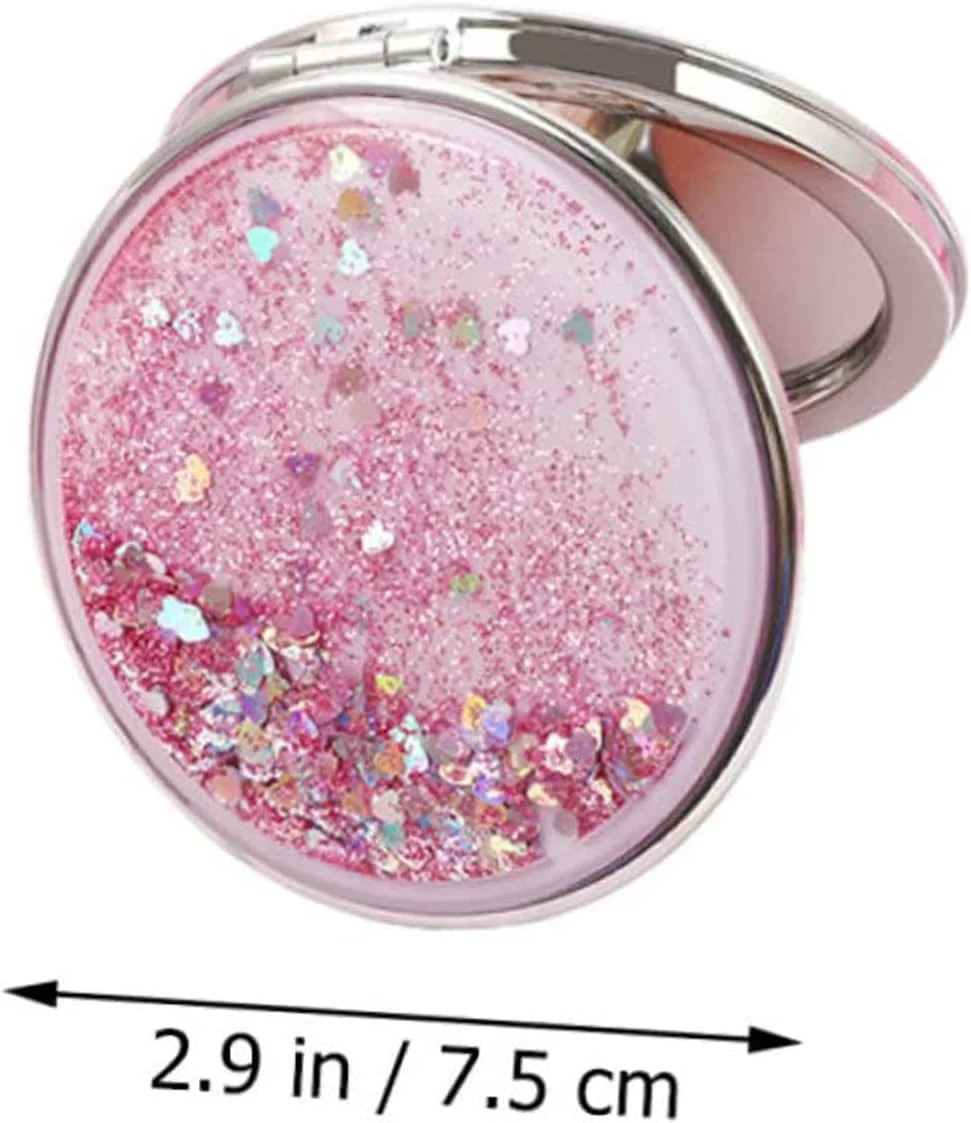 آینه آرایشی شنی روان TERRIFI، آینه آرایشی دو طرفه گرد دستی، آینه جیبی کارتونی زیبا، لوازم جانبی آرایشی، آینه مسافرتی قابل حمل