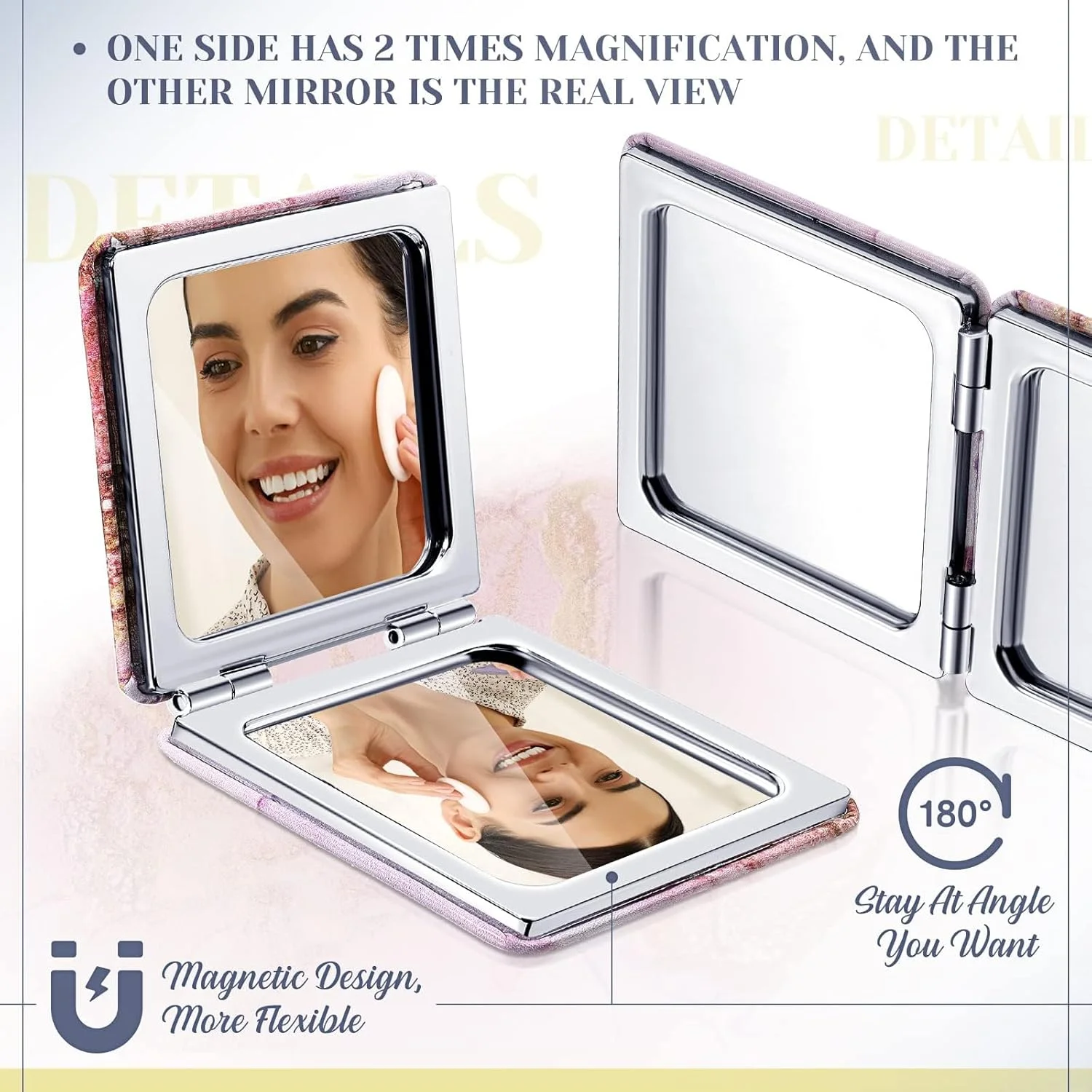 آینه جیبی تزویق 4 عددی، آینه جمع و جور، آینه مسافرتی کوچک با بزرگنمایی، آینه دستی جیبی تاشو دو طرفه با طرح مرمر آینه جیبی تزویق 4 عددی، آینه جمع و جور، آینه مسافرتی کوچک با بزرگنمایی، آینه دستی جیبی تاشو دو طرفه با طرح مرمر