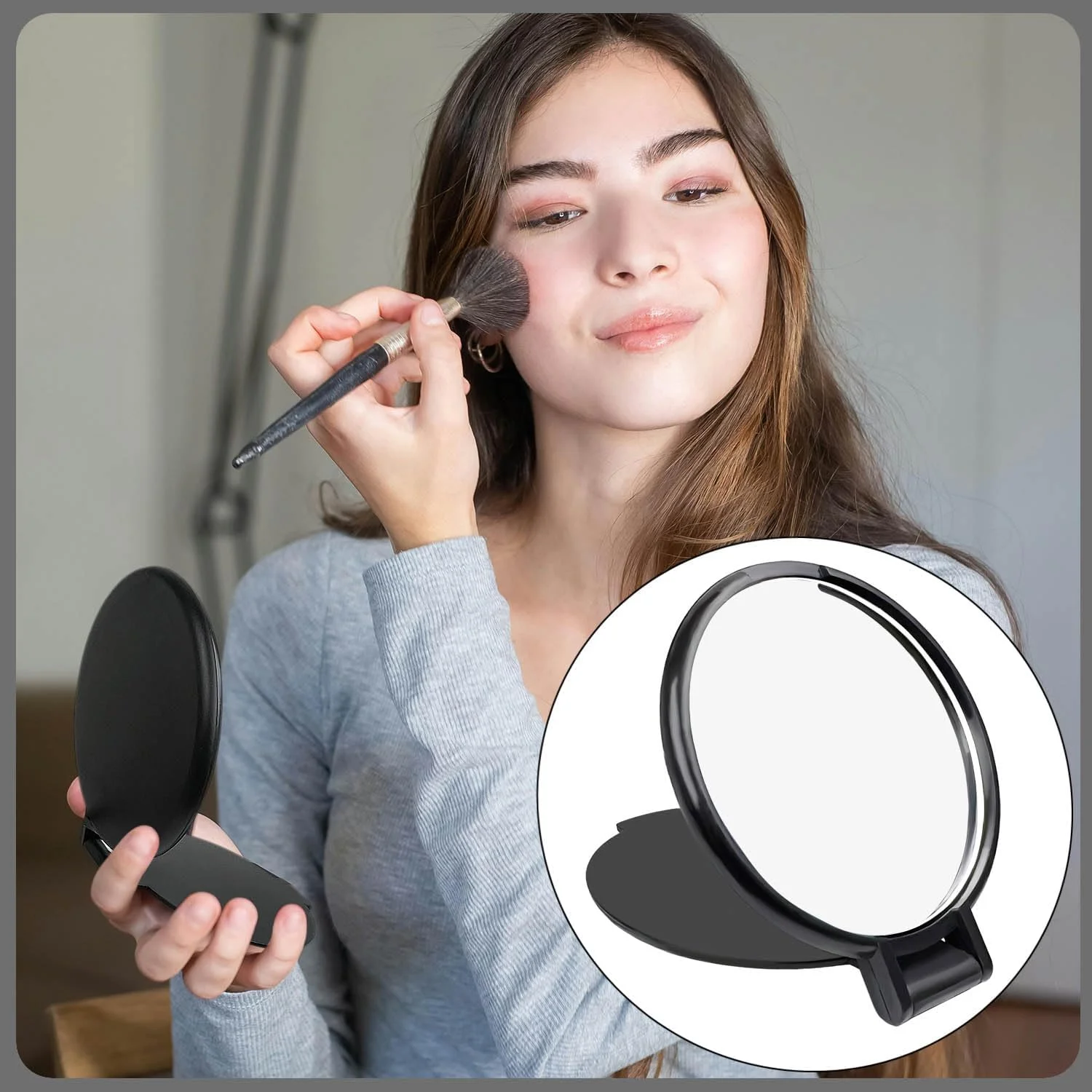 آینه تاشو گرد کوچک Tenalleys، آینه جیبی قابل حمل، آینه آرایشی برای کیف دستی، آینه مسافرتی برای استفاده روزانه زنان و دختران (20 عدد مشکی)