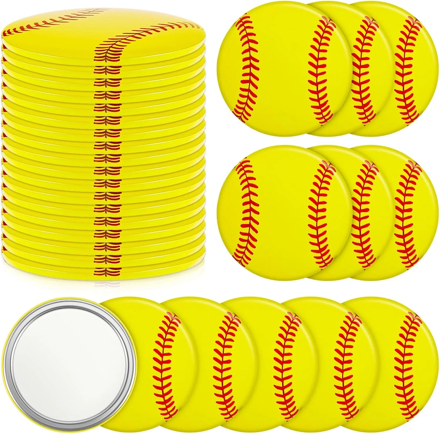 آینه جیبی فشرده سافت بال Taiyin، هدیه سافت بال برای دختران، لوازم مهمانی سافت بال، آینه آرایشی سافت بال، آینه کوچک 7 سانتی متری گرد قابل حمل ورزشی برای هدیه زنان و دختران (زرد، 18 عدد)