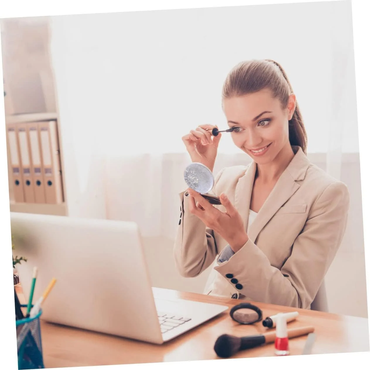 آینه آرایشی شنی روان TERRIFI، آینه آرایشی دو طرفه گرد دستی، آینه جیبی کارتونی زیبا، لوازم جانبی آرایشی، آینه مسافرتی قابل حمل