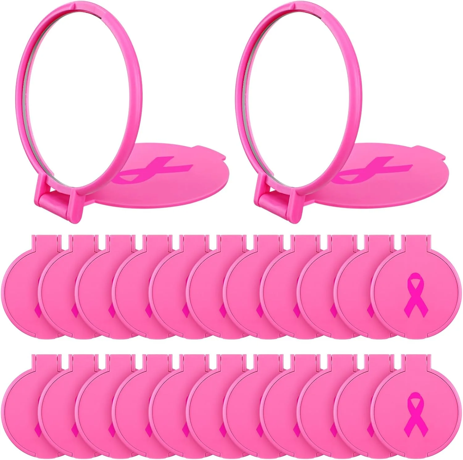 تاتوئو 24 عدد آینه کوچک جمع و جور با طرح روبان صورتی، آینه آرایشی دستی تاشو کوچک، آینه جیبی دستی مسافرتی قابل حمل برای استفاده روزانه زنان و دختران، صورتی