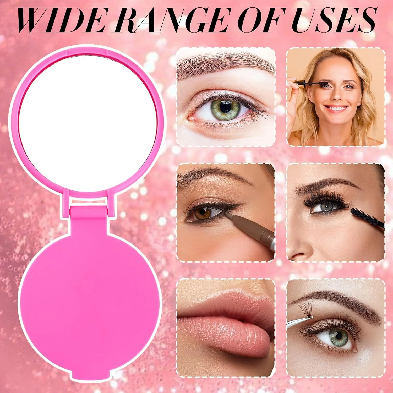 تاتوئو 24 عدد آینه کوچک جمع و جور با طرح روبان صورتی، آینه آرایشی دستی تاشو کوچک، آینه جیبی دستی مسافرتی قابل حمل برای استفاده روزانه زنان و دختران، صورتی