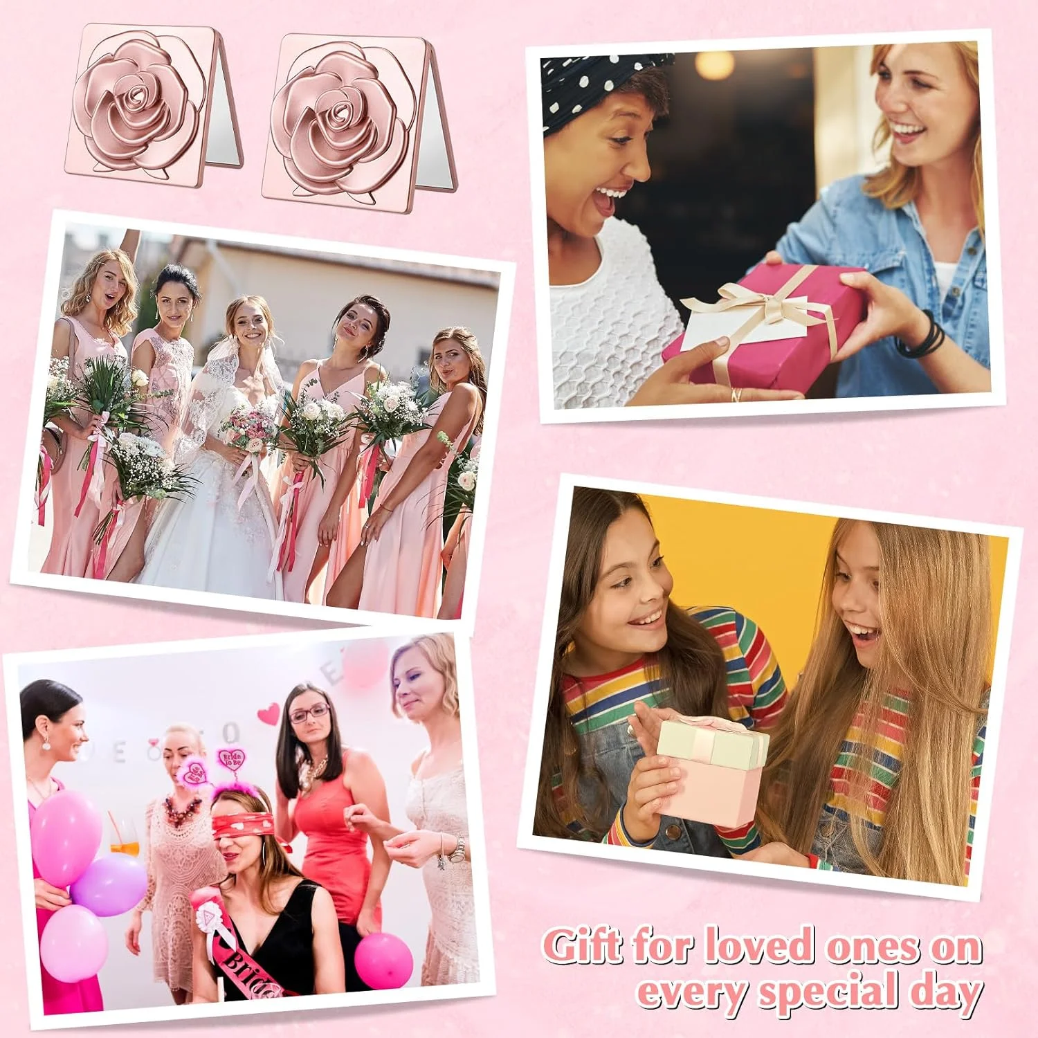 آینه جیبی فشرده گل رز Soaoo، بسته 30 عددی، هدیه مهمانی کوئینسیانرا برای مهمانان، آینه جیبی با تگ های تشکر و کیسه ارگانزا برای عروسی، مهمانی مجردی، هدیه یادگاری مهمانی عروس (رزگلد)