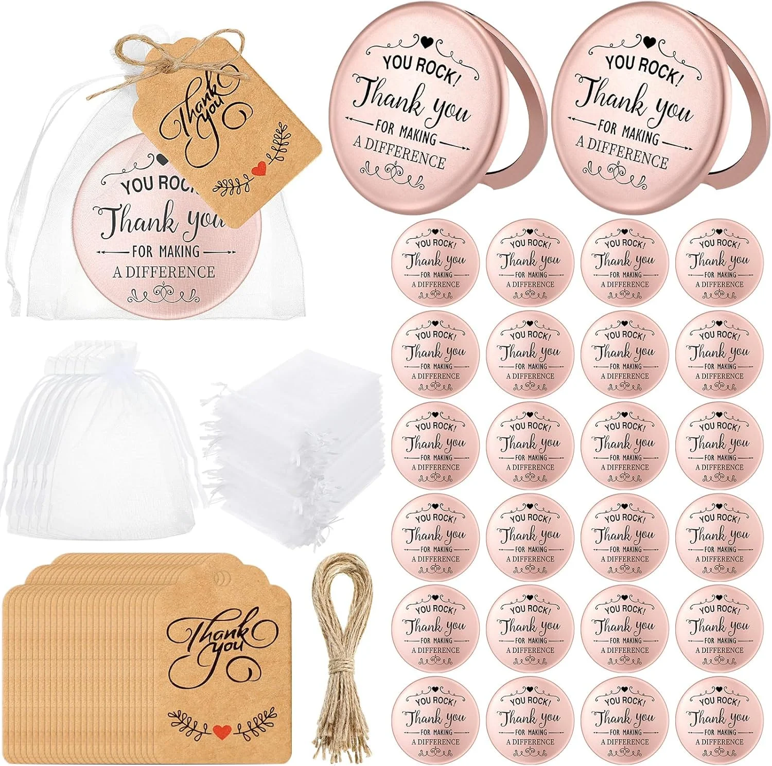 ست 24 عددی آینه جیبی انگیزشی Soaoo، هدیه قدردانی برای زنان و دختران، آینه آرایشی فشرده با کیسه های ارگانزا و کارت های تشکر، هدیه تشویقی برای تولد، عروسی و فارغ التحصیلی