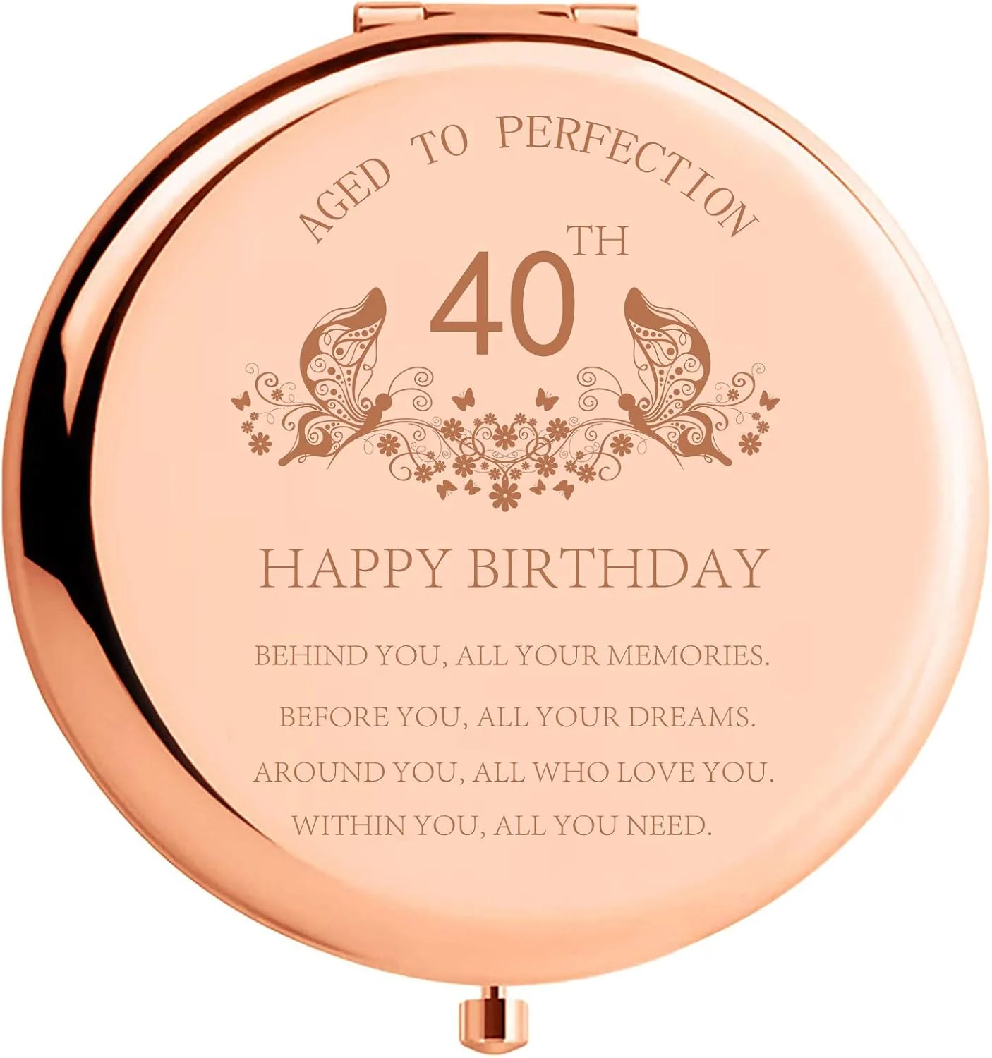آینه آرایشی فشرده قابل حمل استیل ضد زنگ SFHMTL هدیه تولد 40 سالگی برای مادر، یادگاری از تمام خاطرات شما، با جعبه هدیه، آینه آرایشی حکاکی شده برای عمه، همسر، همکار، رزگلد
