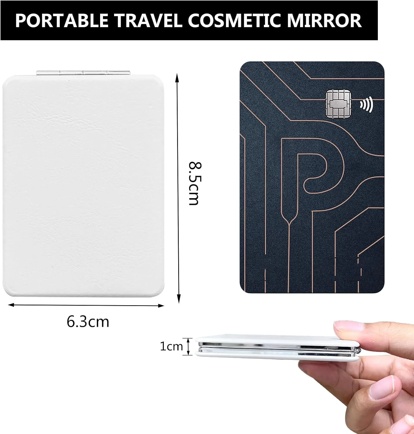 سنبلر بسته 2 عددی آینه جیبی قابل حمل، آینه کوچک دو طرفه 73 میلی متری، تاشو برای کیف دستی، مسافرت، آرایش (مستطیلی)