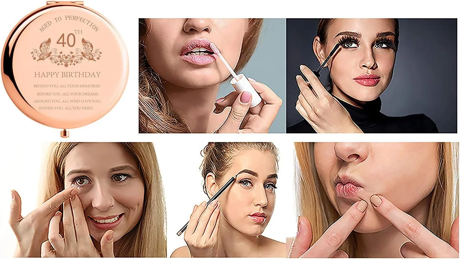 آینه آرایشی فشرده قابل حمل استیل ضد زنگ SFHMTL هدیه تولد 40 سالگی برای مادر، یادگاری از تمام خاطرات شما، با جعبه هدیه، آینه آرایشی حکاکی شده برای عمه، همسر، همکار، رزگلد آینه آرایشی فشرده قابل حمل استیل ضد زنگ SFHMTL هدیه تولد 40 سالگی برای مادر، یادگاری از تمام خاطرات شما، با جعبه هدیه، آینه آرایشی حکاکی شده برای عمه، همسر، همکار، رزگلد