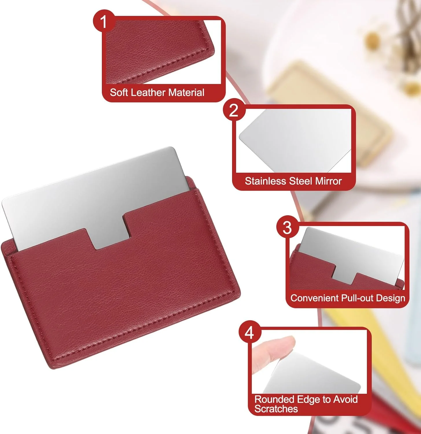 آینه جیبی کوچک مناسب کیف پول، آینه آرایشی استیل ضد زنگ با جلد چرمی، آینه دستی مسافرتی برای زنان، دختران، کیف پول، هدیه (شرابی، 6.35x9.65 سانتی متر) آینه جیبی کوچک مناسب کیف پول، آینه آرایشی استیل ضد زنگ با جلد چرمی، آینه دستی مسافرتی برای زنان، دختران، کیف پول، هدیه (شرابی، 6.35x9.65 سانتی متر)