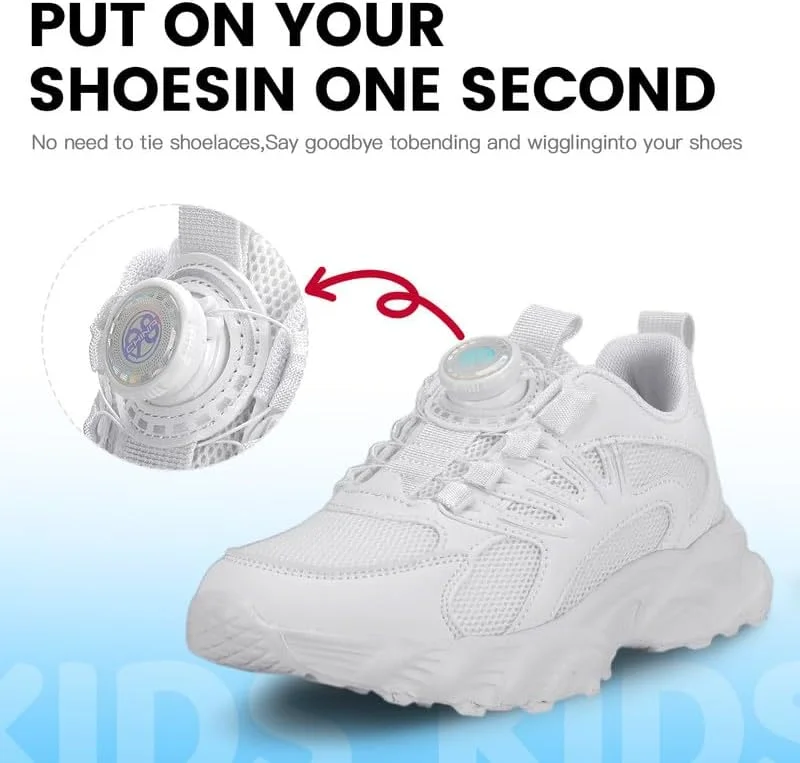 کفش ورزشی بچگانه با بند قابل تنظیم چرخشی - کفش های دویدن تنفسی برای پسران و دختران، کفش های ورزشی سبک وزن بدون گره برای ورزش های مدرسه