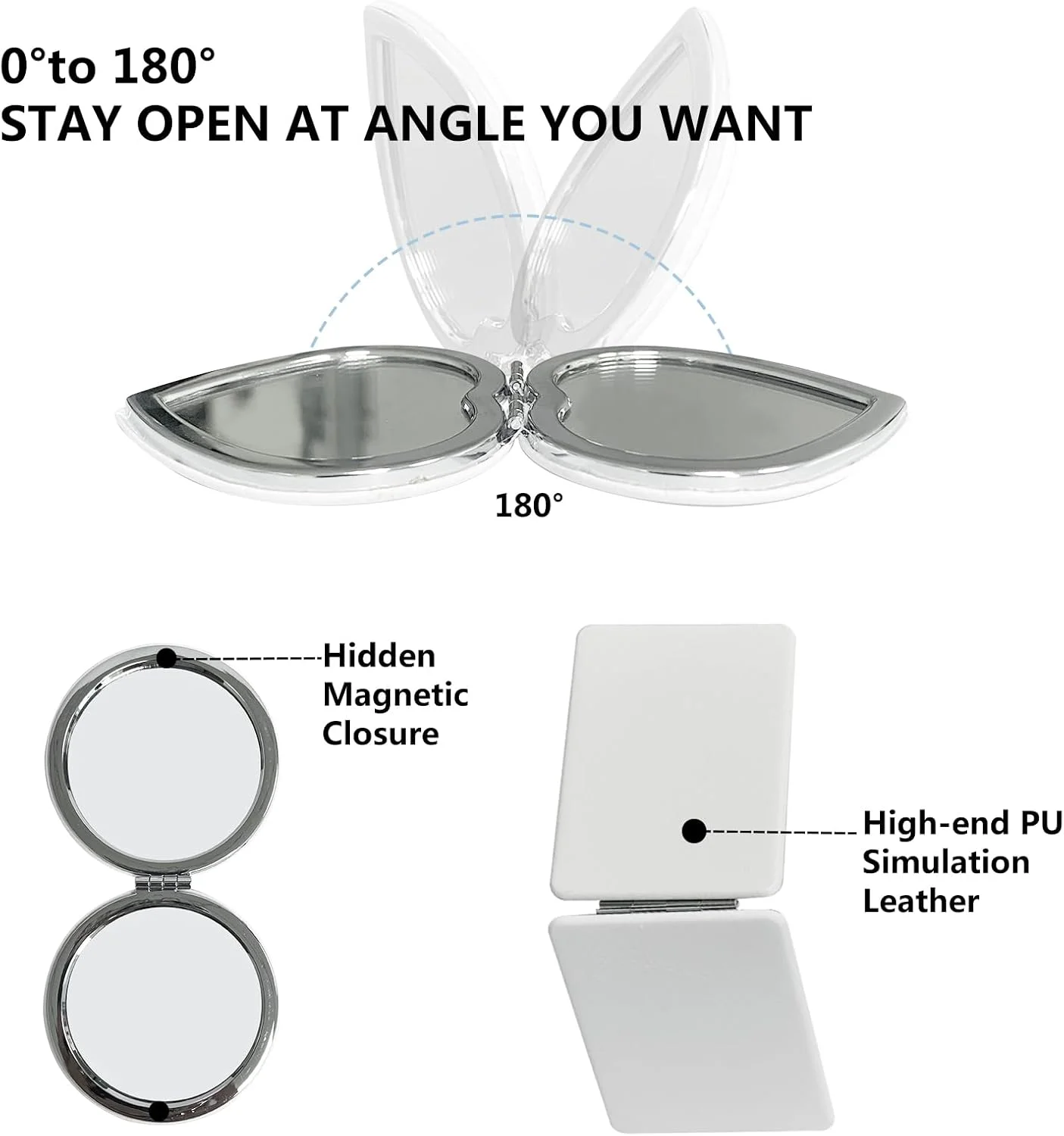 سنبلر بسته 2 عددی آینه جیبی قابل حمل، آینه کوچک دو طرفه 73 میلی متری، تاشو برای کیف دستی، مسافرت، آرایش (مستطیلی)