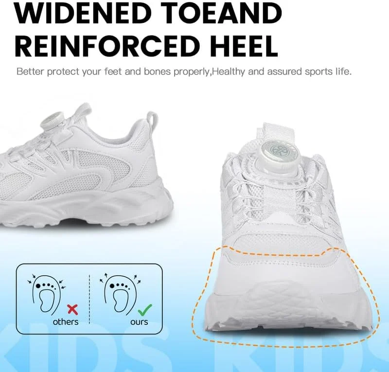کفش ورزشی بچگانه با بند قابل تنظیم چرخشی - کفش های دویدن تنفسی برای پسران و دختران، کفش های ورزشی سبک وزن بدون گره برای ورزش های مدرسه
