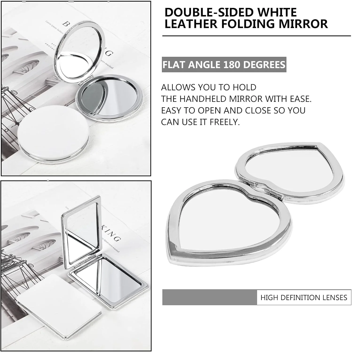 سنبلر بسته 2 عددی آینه جیبی قابل حمل، آینه کوچک دو طرفه 73 میلی متری، تاشو برای کیف دستی، مسافرت، آرایش (مستطیلی)