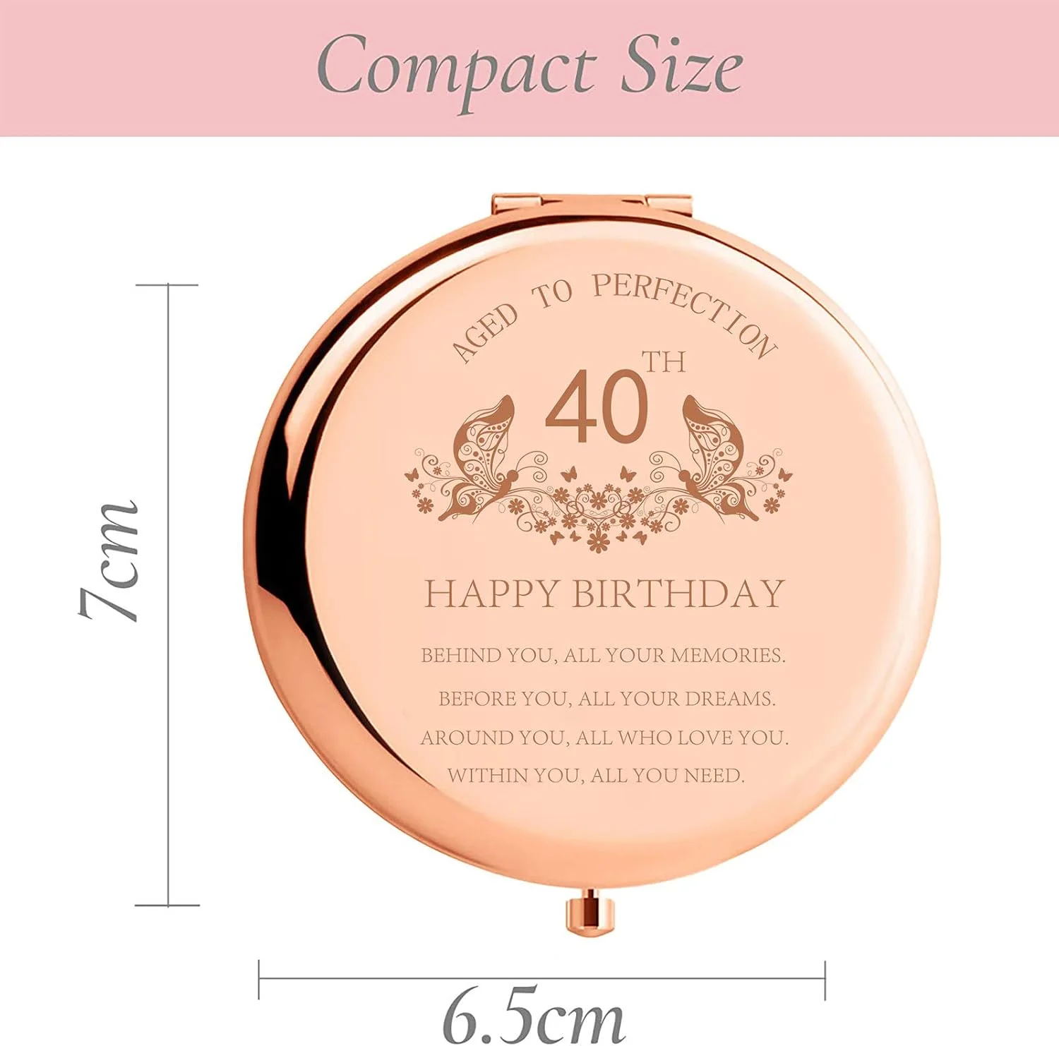 آینه آرایشی فشرده قابل حمل استیل ضد زنگ SFHMTL هدیه تولد 40 سالگی برای مادر، یادگاری از تمام خاطرات شما، با جعبه هدیه، آینه آرایشی حکاکی شده برای عمه، همسر، همکار، رزگلد آینه آرایشی فشرده قابل حمل استیل ضد زنگ SFHMTL هدیه تولد 40 سالگی برای مادر، یادگاری از تمام خاطرات شما، با جعبه هدیه، آینه آرایشی حکاکی شده برای عمه، همسر، همکار، رزگلد