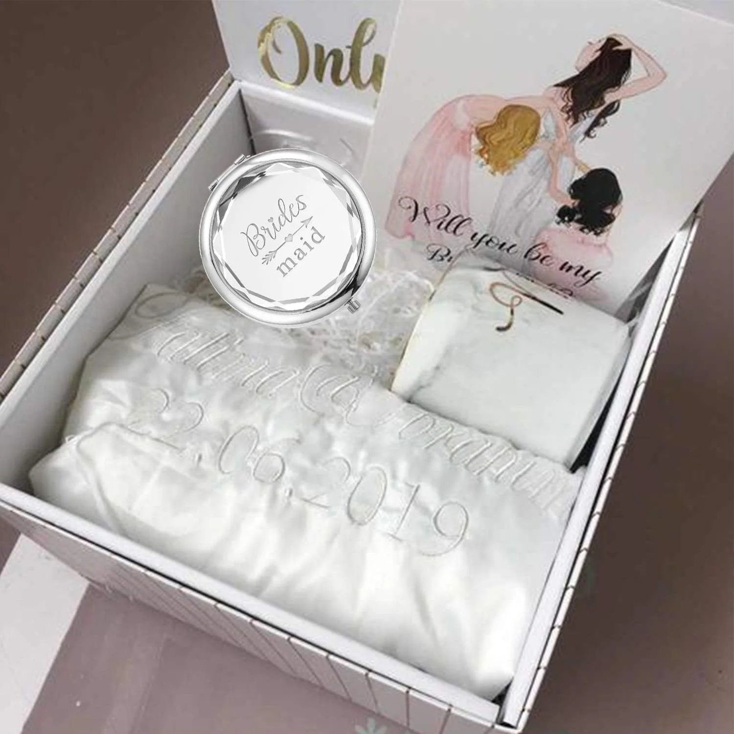 مجموعه 9 عددی آینه آرایشی جیبی فشرده SFHMTL شامل 1 آینه عروس، 1 آینه ساقدوش عروس، 1 آینه بانوی افتخار و 6 آینه ساقدوش عروس، هدیه پیشنهاد ساقدوش عروس (نقره ای)