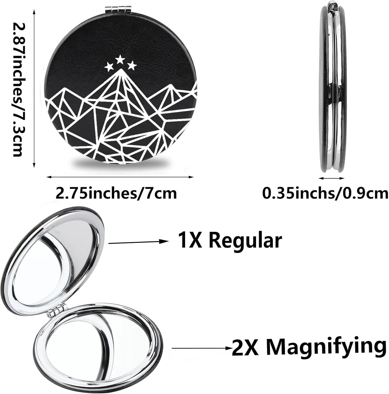 آینه جیبی سیرا مدل Velaris City of Starlight، گرد بدون قاب از جنس پلی یورتان (PU)، قطر 7 سانتیمتر، بزرگنمایی 2 برابر، قابل استفاده رومیزی، هدیه ای عالی