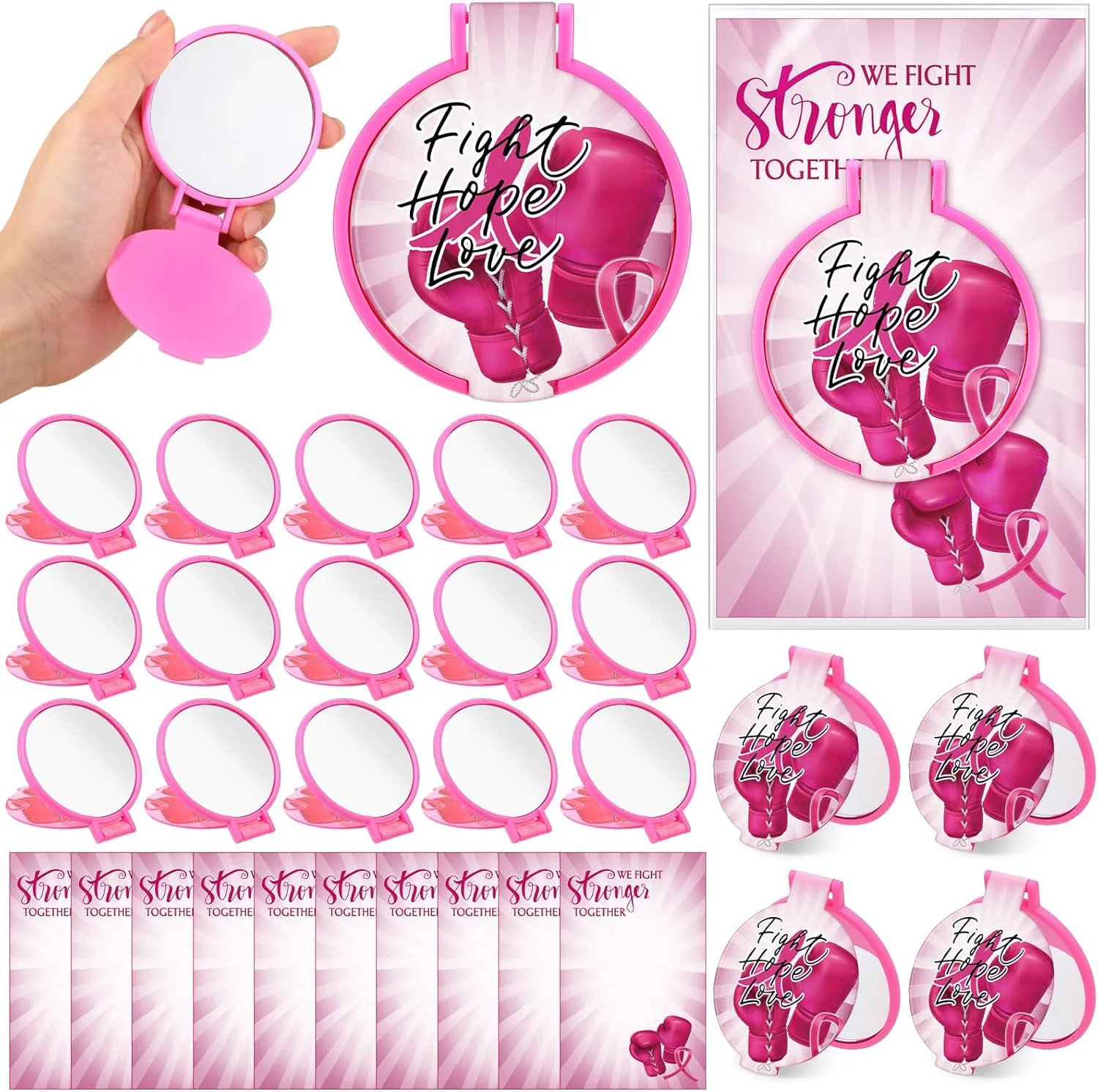 رییل نیو 60 عدد هدیه آگاهی از سرطان سینه برای زنان، آینه های جیبی تاشو گرد کوچک الهام بخش با کارت های انگیزشی، دستکش بوکس روبان صورتی، هدیه برای نجات یافتگان سرطان سینه رییل نیو 60 عدد هدیه آگاهی از سرطان سینه برای زنان، آینه های جیبی تاشو گرد کوچک الهام بخش با کارت های انگیزشی، دستکش بوکس روبان صورتی، هدیه برای نجات یافتگان سرطان سینه