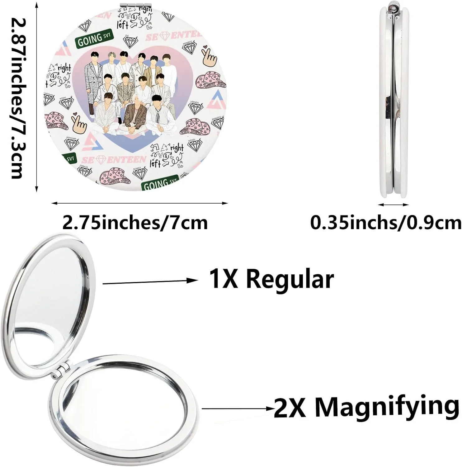 آینه جیبی 17 قسمتی SEIRAA K-Pop، هدیه ای برای طرفداران Kpop 17، لوازم جانبی Seventeen Kpop 17، آینه آرایشی جمع و جور (Going)