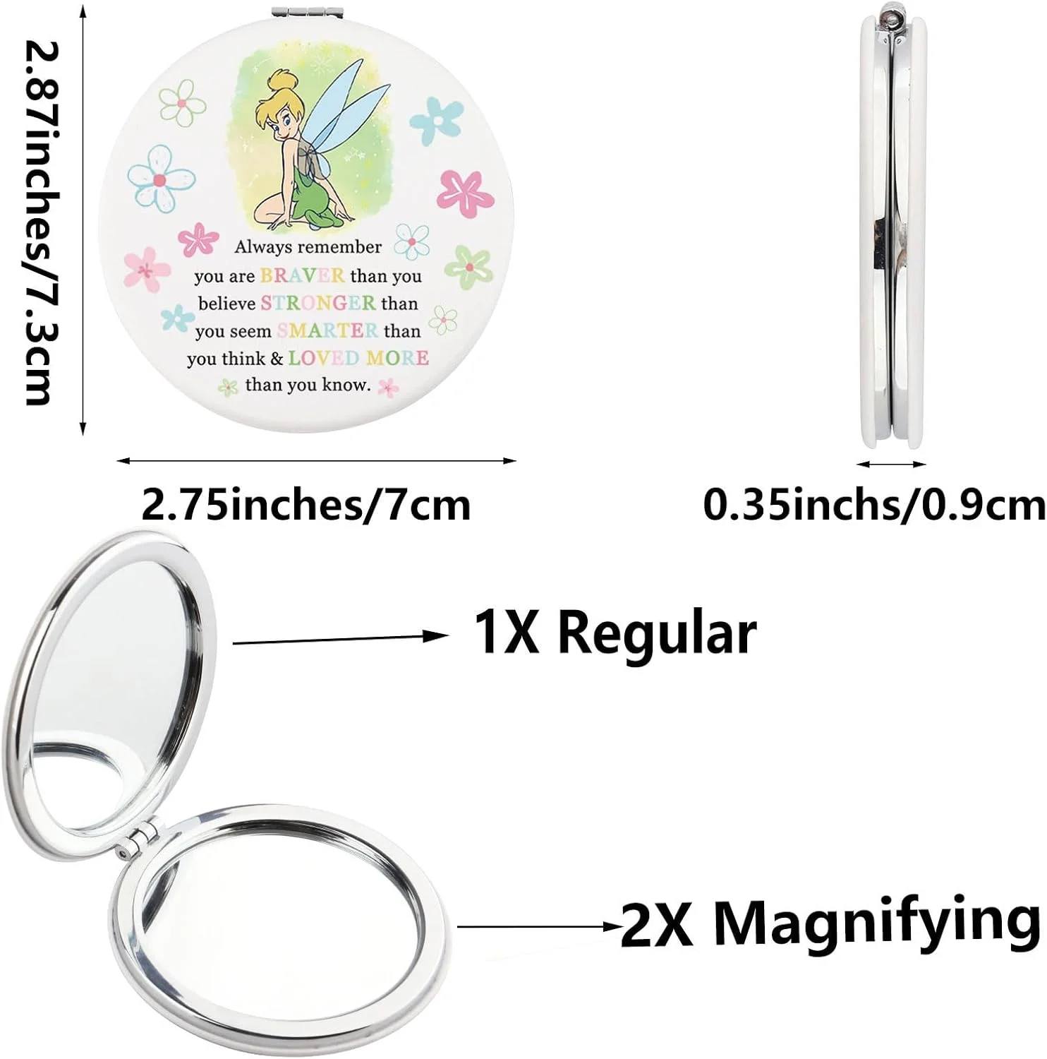 آینه جیبی سیرا تینکربل، هدیه ای پری وار، آینه جمع و جور تینکربل، هدیه تینکربل برای زنان، کالاهای تینکربل (شاهزاده خانم روح)