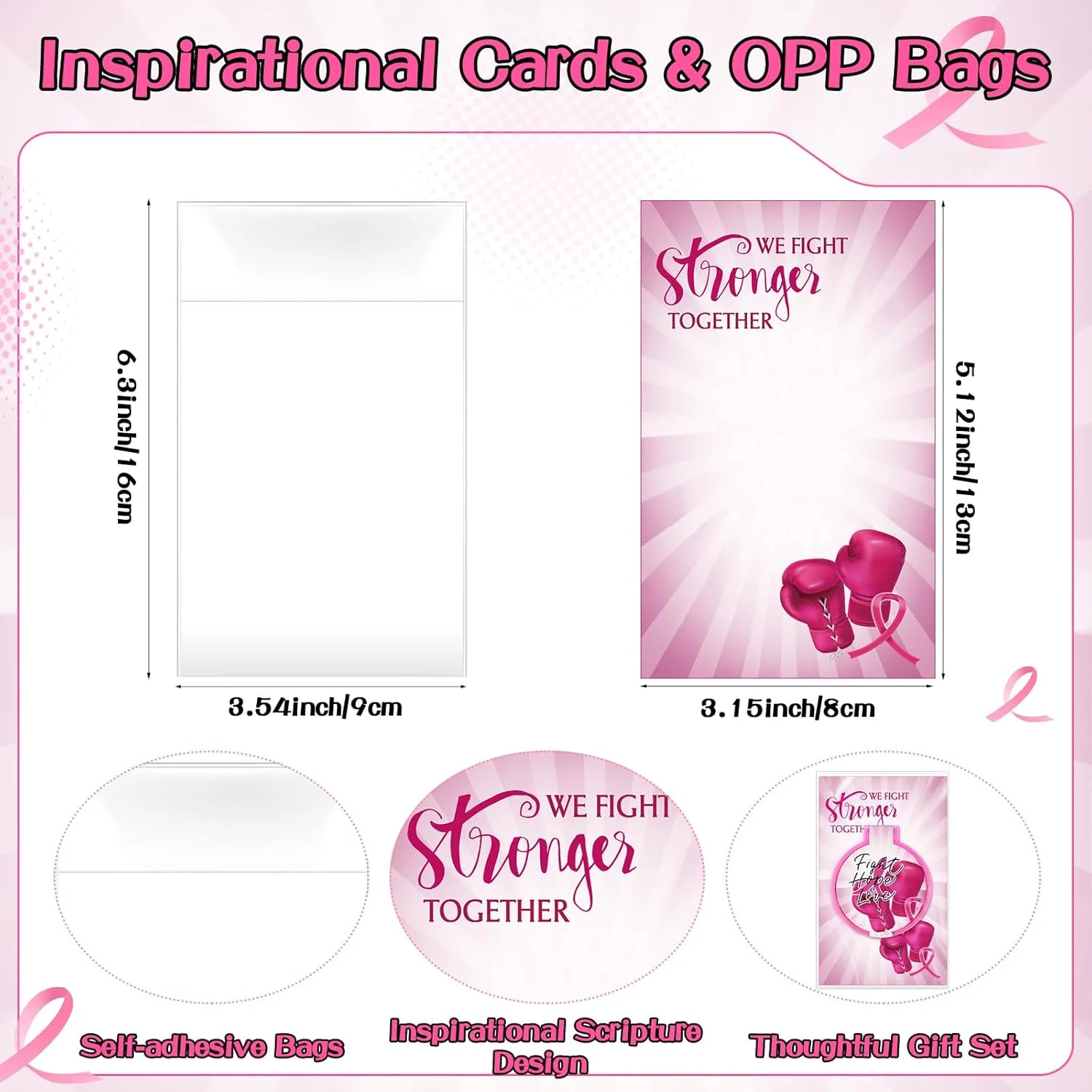 رییل نیو 60 عدد هدیه آگاهی از سرطان سینه برای زنان، آینه های جیبی تاشو گرد کوچک الهام بخش با کارت های انگیزشی، دستکش بوکس روبان صورتی، هدیه برای نجات یافتگان سرطان سینه