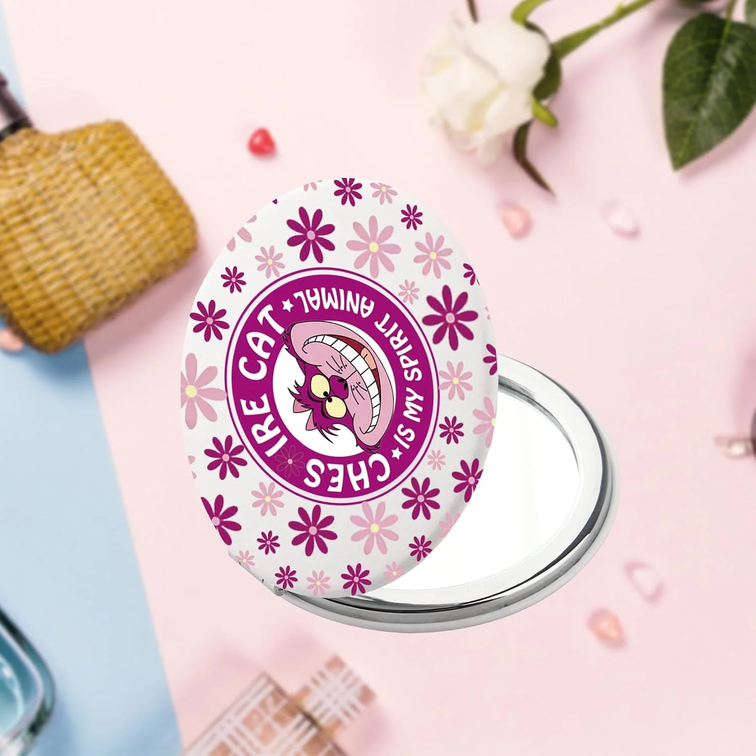 آینه جیبی گربه چشایر SEIRAA، هدیه گربه چشایر، آینه جمع و جور گربه چشایر، کالاهای گربه چشایر (گربه صورتی تیره) آینه جیبی گربه چشایر SEIRAA، هدیه گربه چشایر، آینه جمع و جور گربه چشایر، کالاهای گربه چشایر (گربه صورتی تیره)