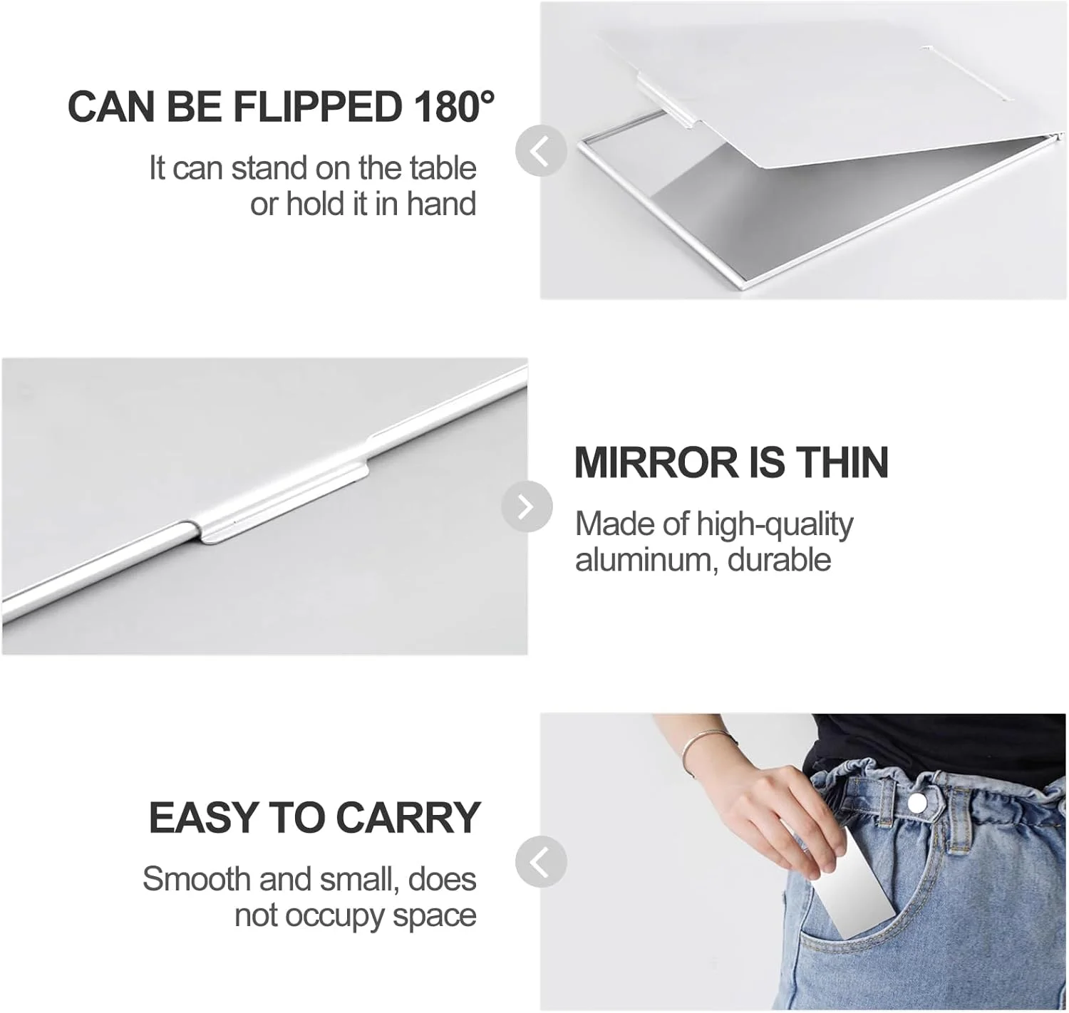 آینه مسافرتی Redamancy، 2 عدد آینه تاشو قابل حمل، آینه جیبی، آینه کوچک، آینه جمع و جور، برای مسافرت، کمپینگ، خانه، 8.5x5 سانتی متر (3.35 * 1.96 اینچ)