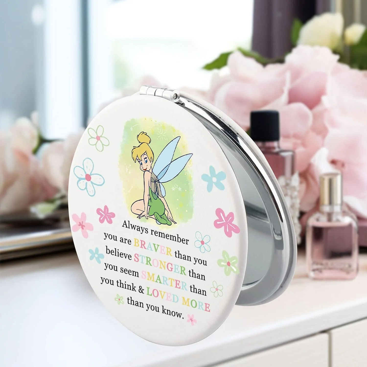 آینه جیبی سیرا تینکربل، هدیه ای پری وار، آینه جمع و جور تینکربل، هدیه تینکربل برای زنان، کالاهای تینکربل (شاهزاده خانم روح)