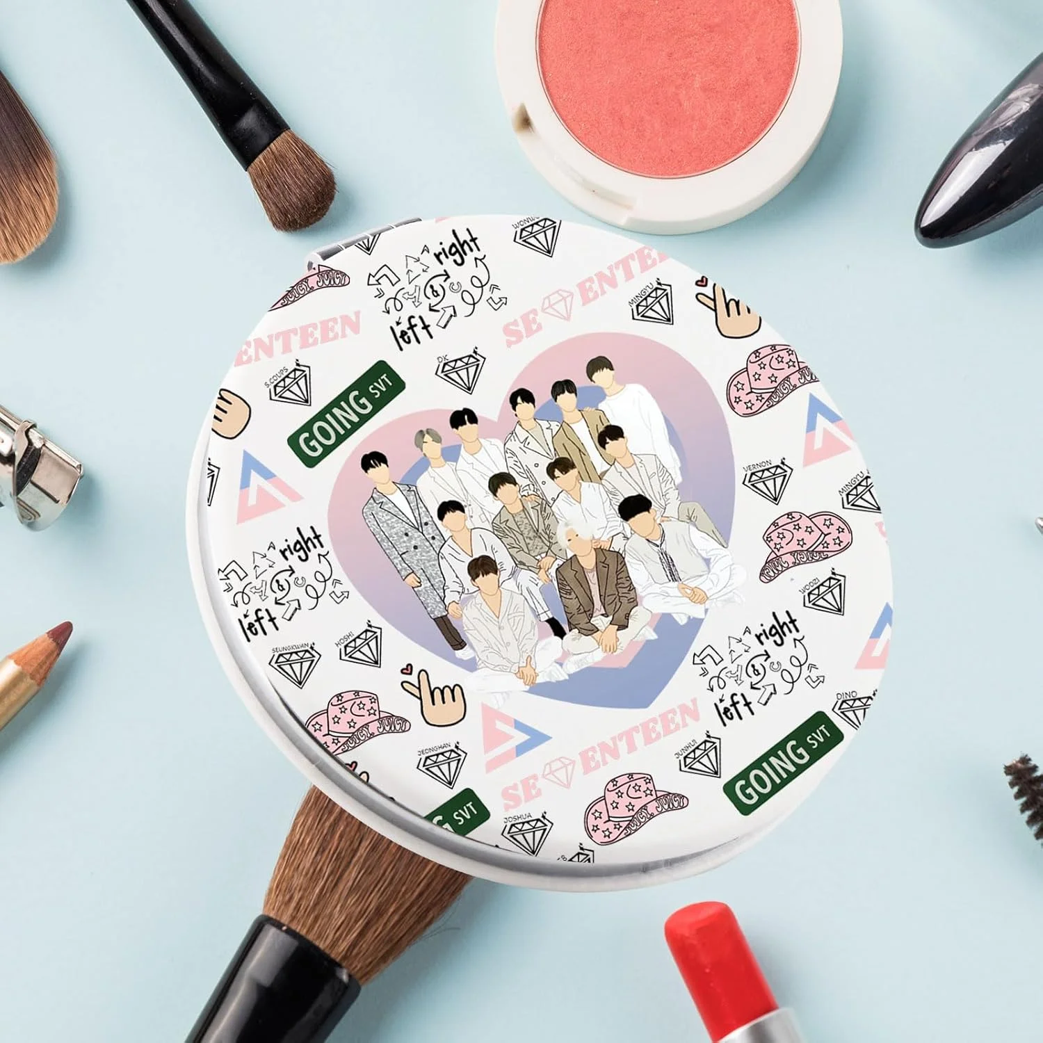 آینه جیبی 17 قسمتی SEIRAA K-Pop، هدیه ای برای طرفداران Kpop 17، لوازم جانبی Seventeen Kpop 17، آینه آرایشی جمع و جور (Going)