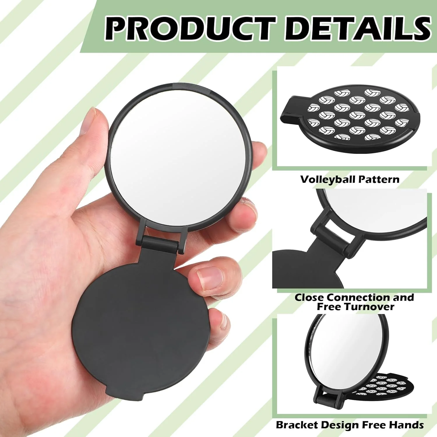 آینه جیبی والیبال RattanView، 24 عدد، هدیه والیبال، لوازم مهمانی ورزشی، 2.75 اینچ، آینه کیف دستی برای آرایش زنان و دختران، آینه کوچک تاشو برای لوازم جانبی تیم والیبال