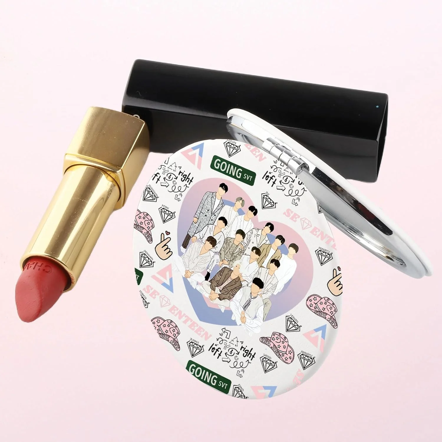 آینه جیبی 17 قسمتی SEIRAA K-Pop، هدیه ای برای طرفداران Kpop 17، لوازم جانبی Seventeen Kpop 17، آینه آرایشی جمع و جور (Going)