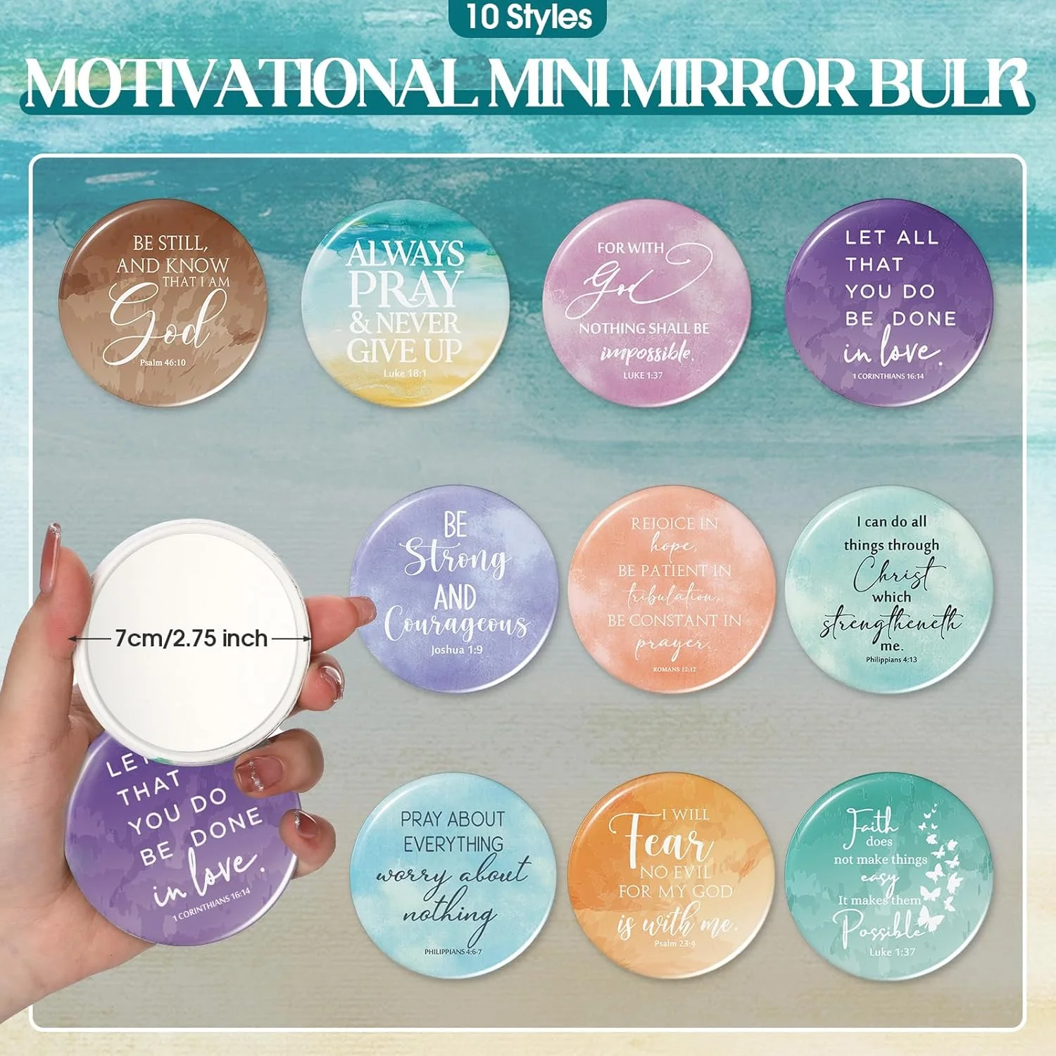 Reginary 10 Sets Christian Gifts for Women Include 10 Religious Canvas Makeup Bags with 10 Bible Verse Compact Mirrors Christmas Inspirational Birthday Gifts for Mom(Bright Colors,Abstract Style)