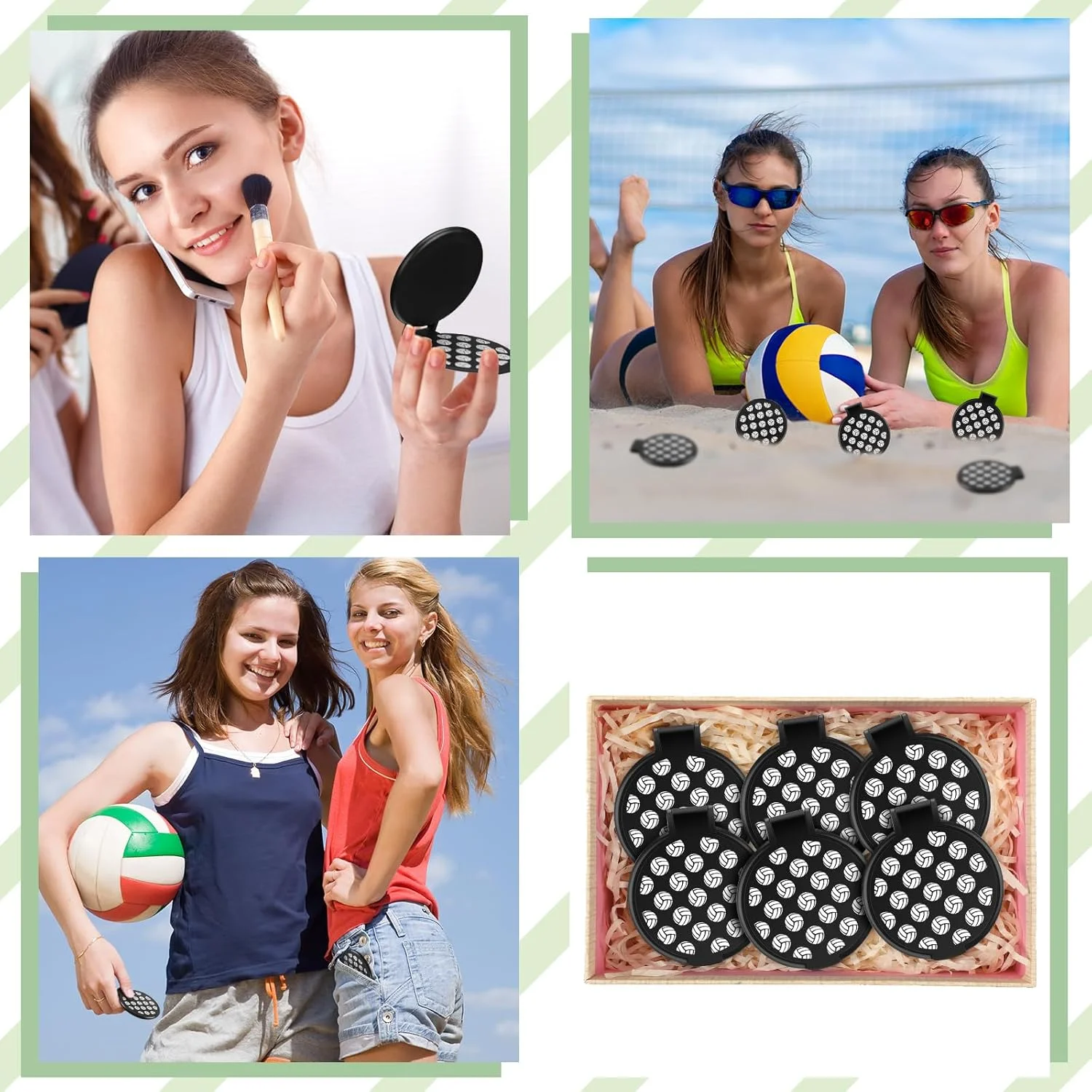 آینه جیبی والیبال RattanView، 24 عدد، هدیه والیبال، لوازم مهمانی ورزشی، 2.75 اینچ، آینه کیف دستی برای آرایش زنان و دختران، آینه کوچک تاشو برای لوازم جانبی تیم والیبال