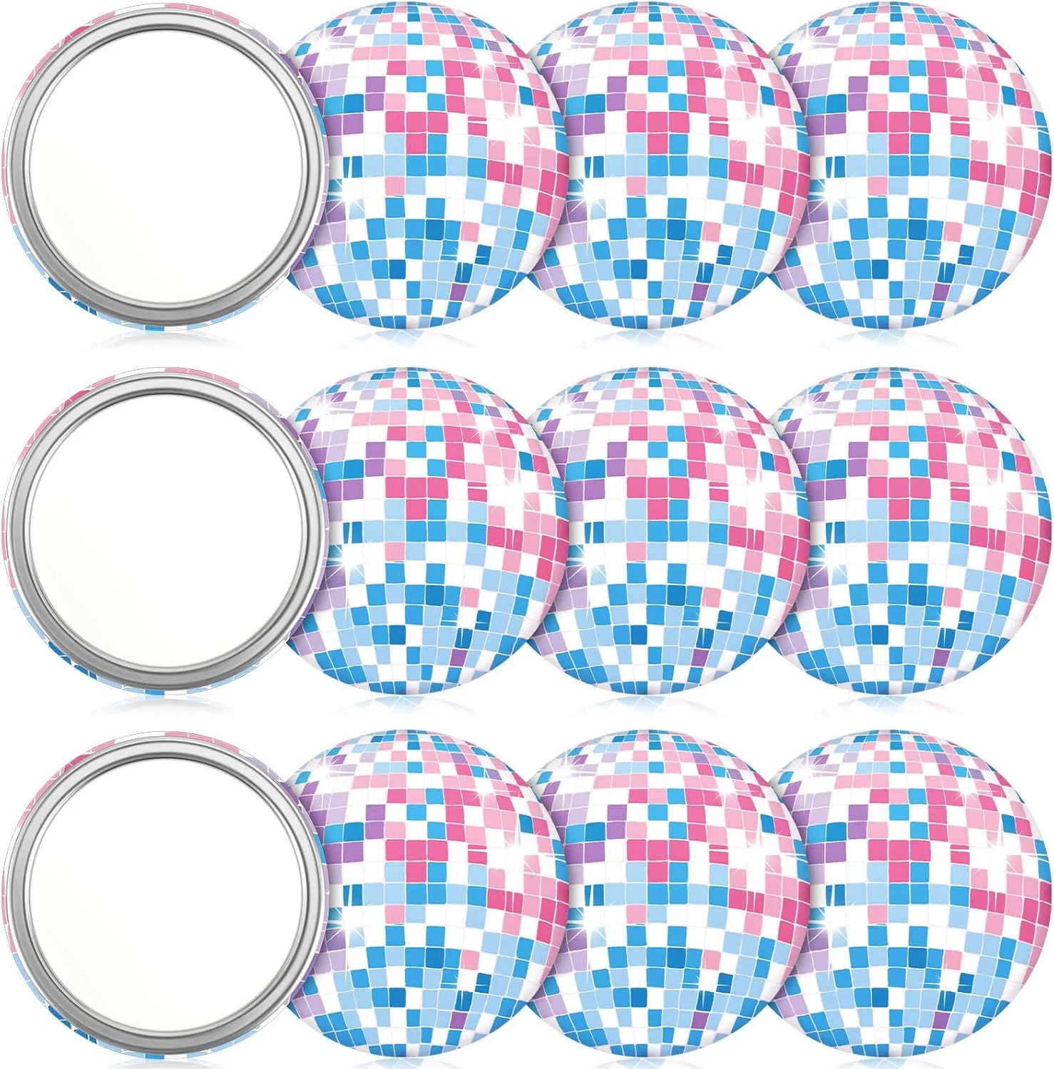 آینه جیبی فشرده توپ دیسکو Qunclay، 12 عددی، 7 سانتی متر، گرد، طرح قدیمی، آینه آرایشی کوچک، آینه دستی قابل حمل برای کیف پول، هدیه زنانه، لوازم مهمانی دیسکو، مسافرت روزانه (نقره ای)