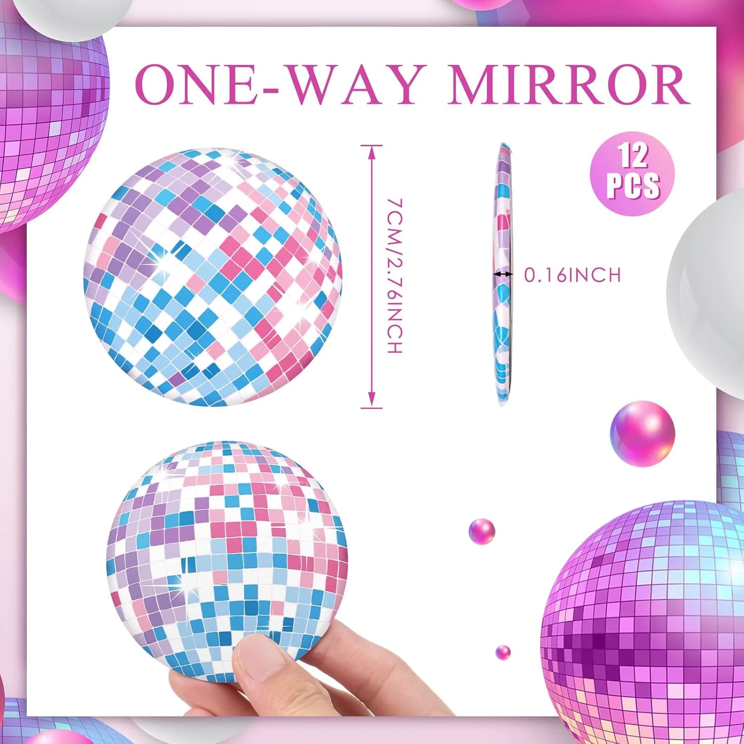 آینه جیبی فشرده توپ دیسکو Qunclay، 12 عددی، 7 سانتی متر، گرد، طرح قدیمی، آینه آرایشی کوچک، آینه دستی قابل حمل برای کیف پول، هدیه زنانه، لوازم مهمانی دیسکو، مسافرت روزانه (نقره ای)