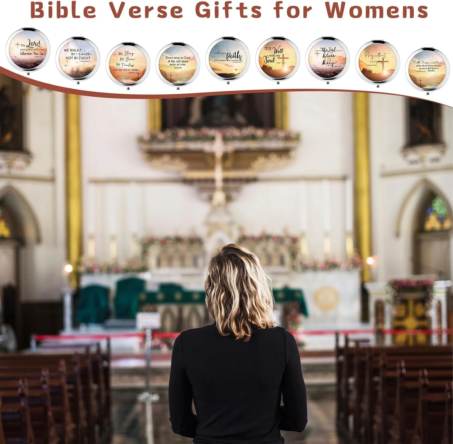 RattanView 9 Pcs Christian Compact Mirrors Gifts for Women Religious Pocket Mirror with Bible Verse Scripture Quote Inspirational Gifts for Coworkers Teacher Employees Travel Purse Makeup Mirror