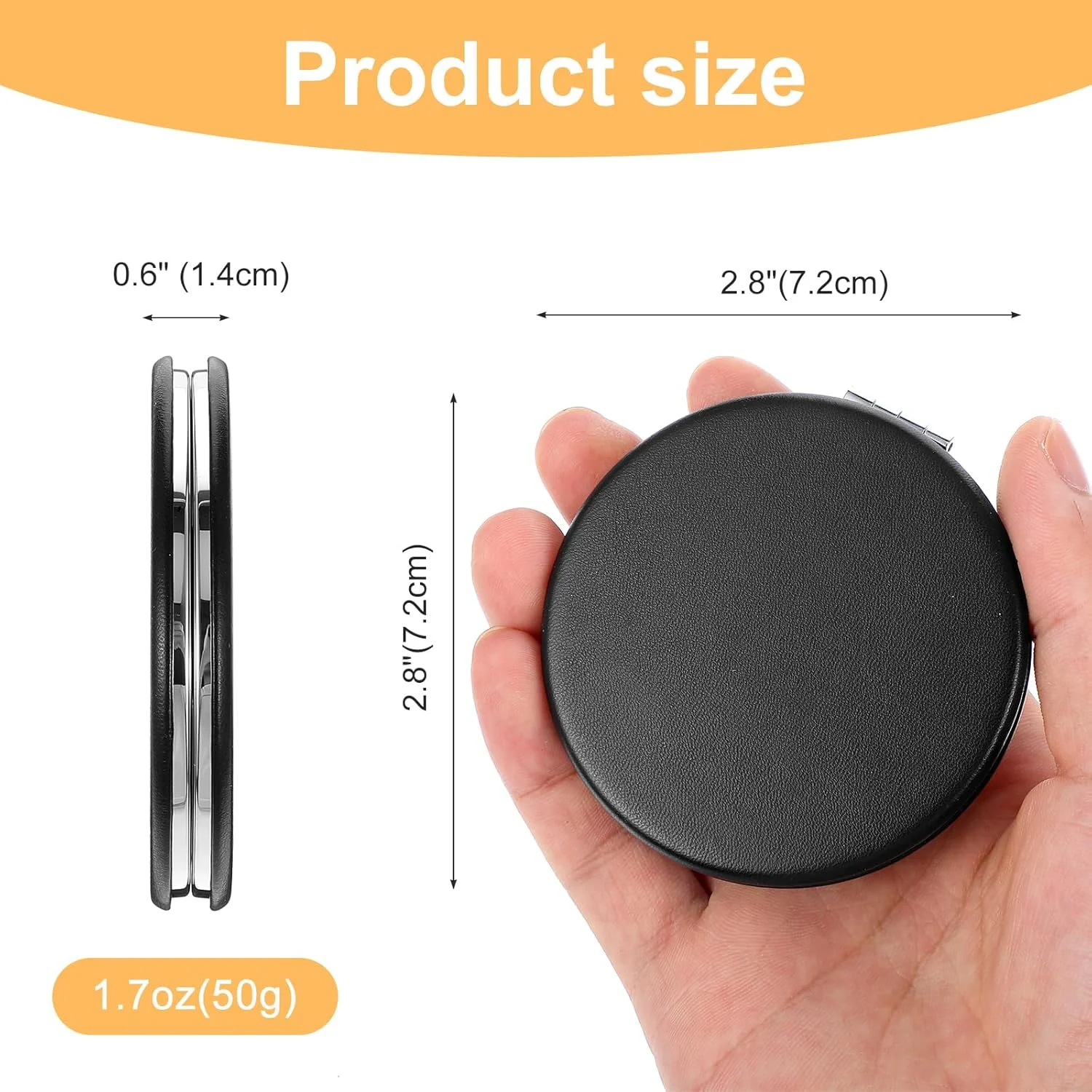 آینه جیبی Qulkws، 2 عدد، قطر 7.1 سانتی متر، با بزرگنمایی 1x/3x، چرم PU، آینه آرایشی دو طرفه کوچک، آینه های فشرده برای کیف دستی، آینه های آرایشی گرد مسافرتی برای جیب