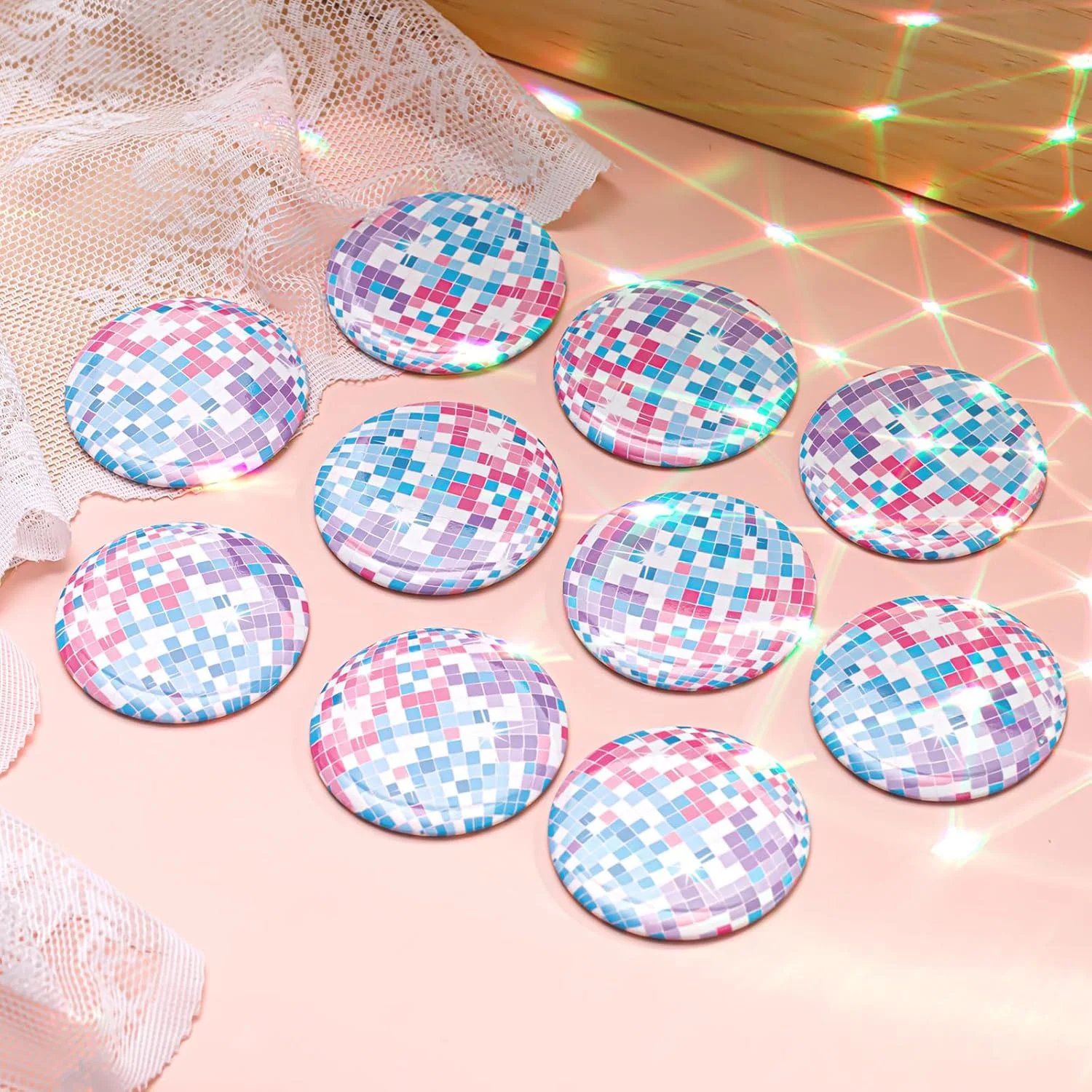 آینه جیبی فشرده توپ دیسکو Qunclay، 12 عددی، 7 سانتی متر، گرد، طرح قدیمی، آینه آرایشی کوچک، آینه دستی قابل حمل برای کیف پول، هدیه زنانه، لوازم مهمانی دیسکو، مسافرت روزانه (نقره ای)