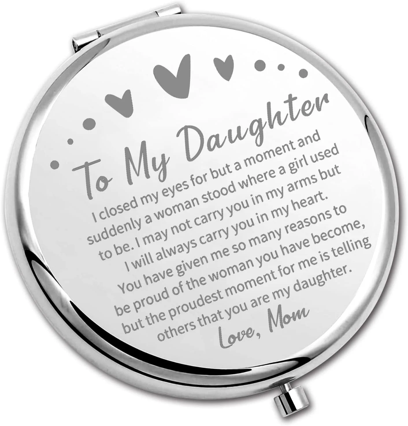 آینه جیبی تاشو PLITI با طرح "به دخترم از طرف مادر و پدر"، هدیه فارغ التحصیلی الهام بخش برای دختر (طرح دختر چشم بسته)