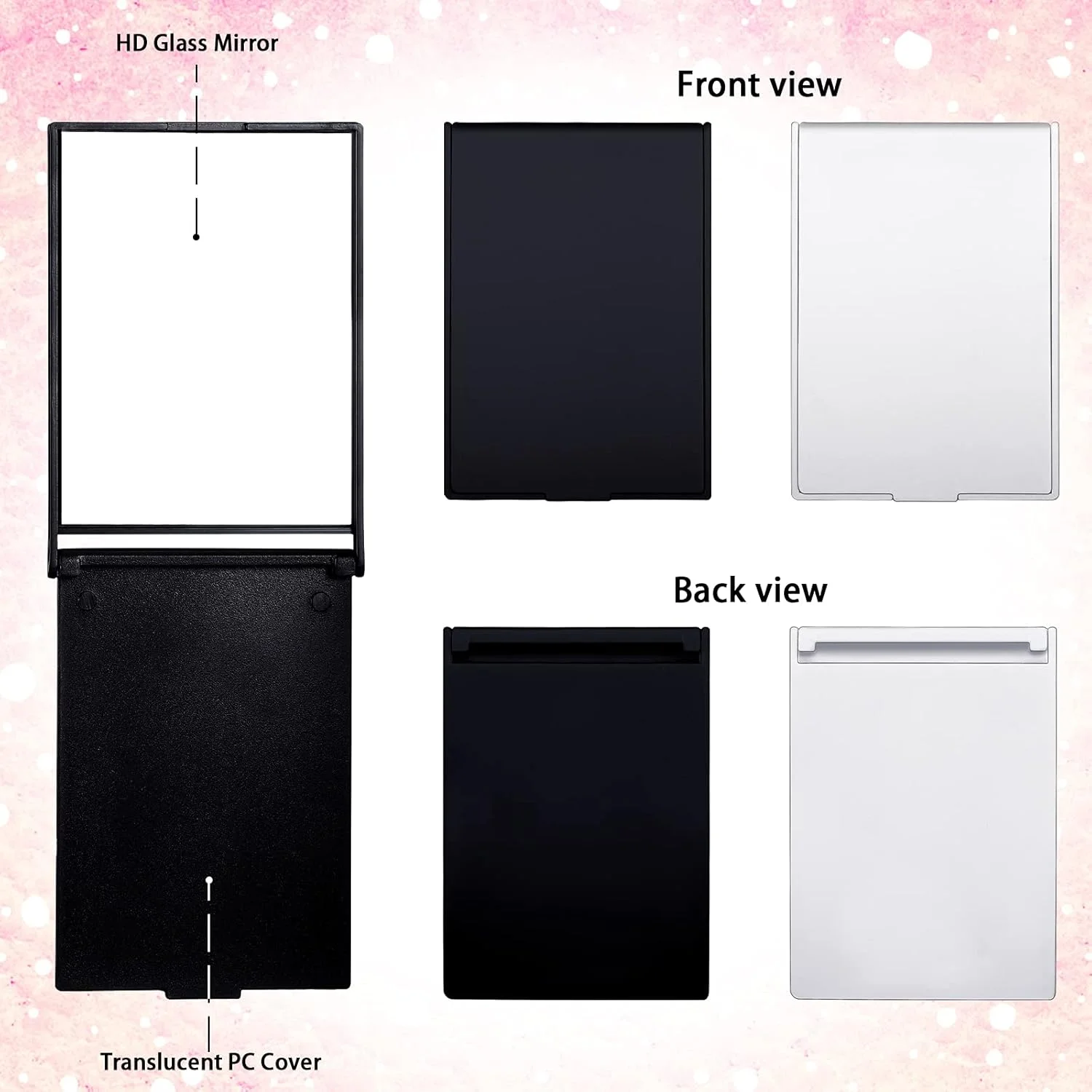 آینه آرایشی تاشو کوچک Queekay، مناسب سفر، آینه تاشو قابل حمل، آینه جیبی مستطیلی، آینه ایستاده، آینه آرایشی قابل حمل برای زنان و دختران (سیاه، سفید) - بسته 2 عددی