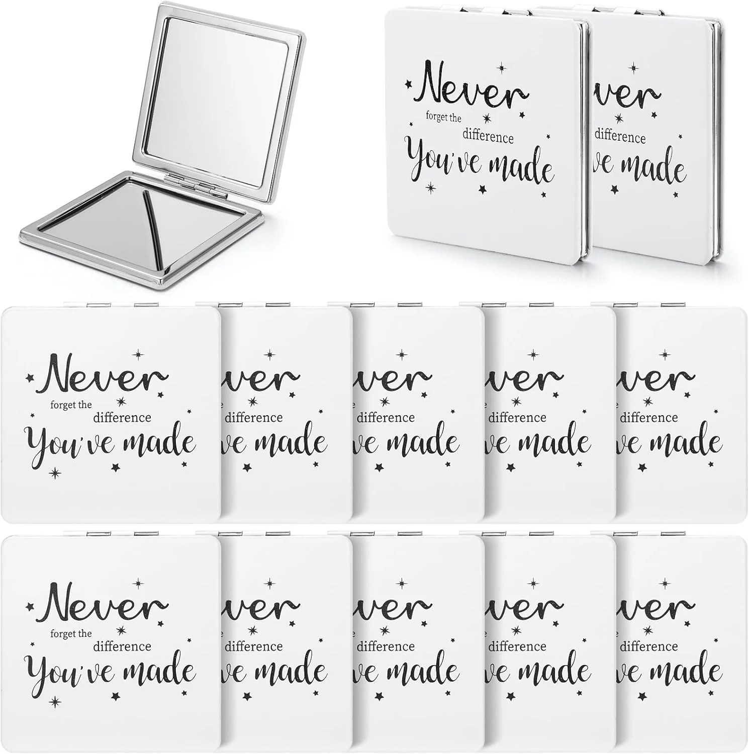 آینه آرایشی کوچک Qunclay، بسته 12 عددی، هدیه قدردانی از کارمندان، آینه جیبی سفید برای زنان، مناسب برای معلمان، دانش آموزان و داوطلبان