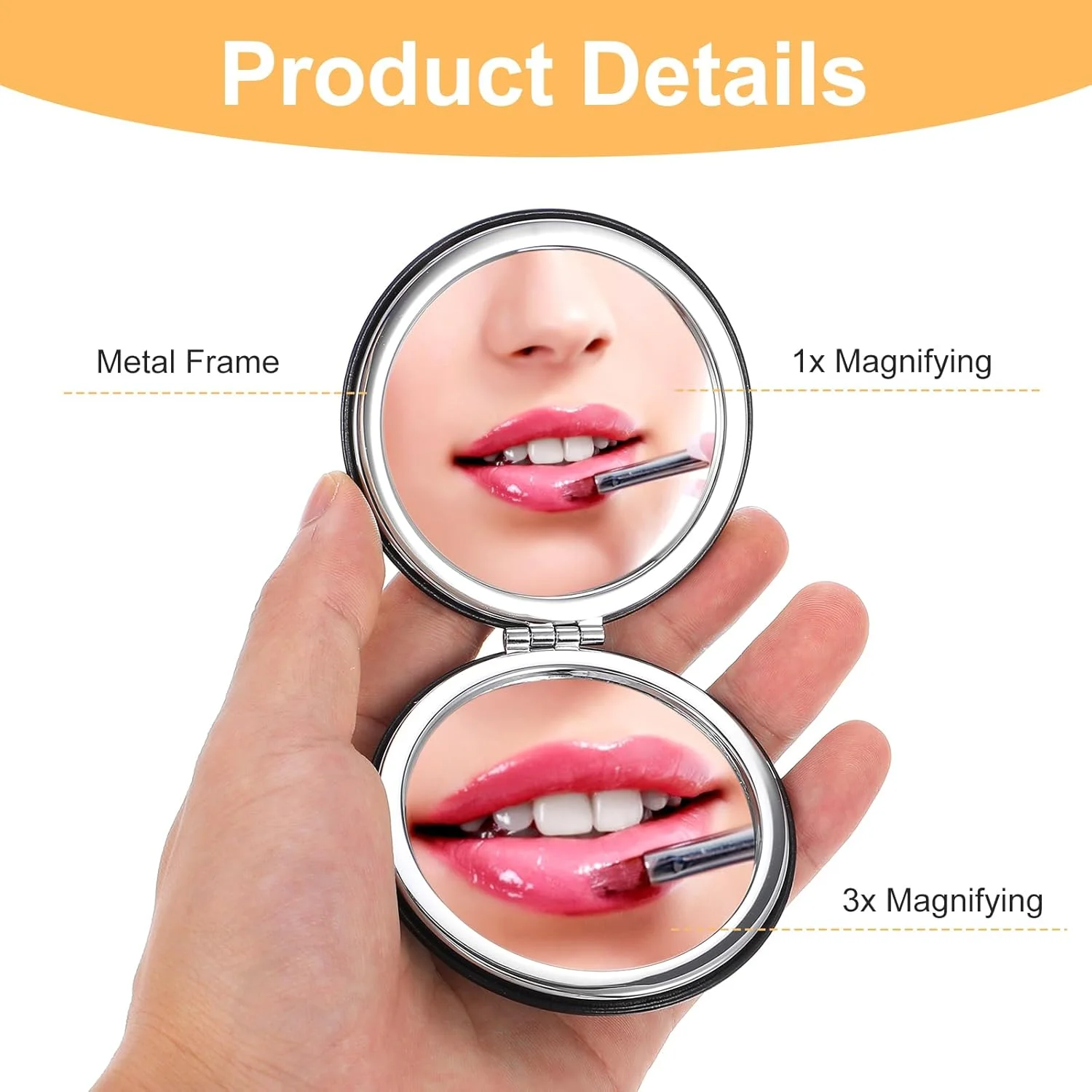 آینه جیبی Qulkws، 2 عدد، قطر 7.1 سانتی متر، با بزرگنمایی 1x/3x، چرم PU، آینه آرایشی دو طرفه کوچک، آینه های فشرده برای کیف دستی، آینه های آرایشی گرد مسافرتی برای جیب