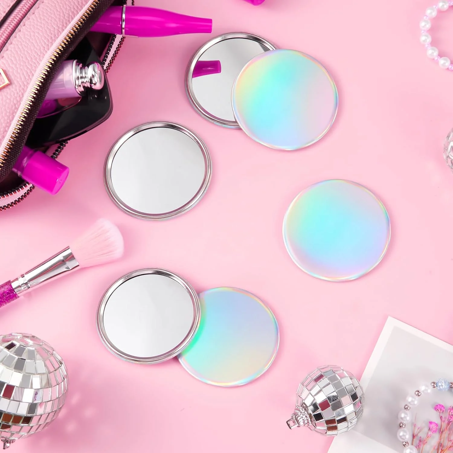 آینه جیبی فشرده کانکلی، 12 عددی، 7 سانتی متری، هدیه عمده، آینه کوچک هولوگرافی رنگین کمانی گرد برای کیف پول، پرکننده های کیف هدیه، لوازم مهمانی دخترانه، مسافرت روزانه