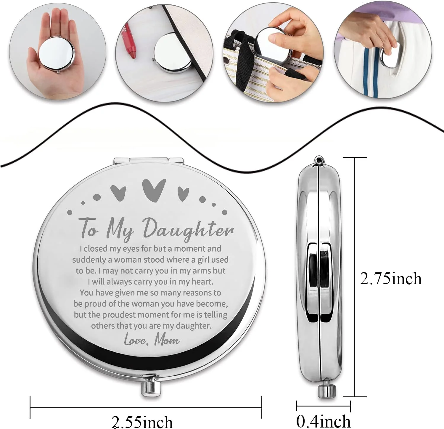 آینه جیبی تاشو PLITI با طرح "به دخترم از طرف مادر و پدر"، هدیه فارغ التحصیلی الهام بخش برای دختر (طرح دختر چشم بسته) آینه جیبی تاشو PLITI با طرح "به دخترم از طرف مادر و پدر"، هدیه فارغ التحصیلی الهام بخش برای دختر (طرح دختر چشم بسته)