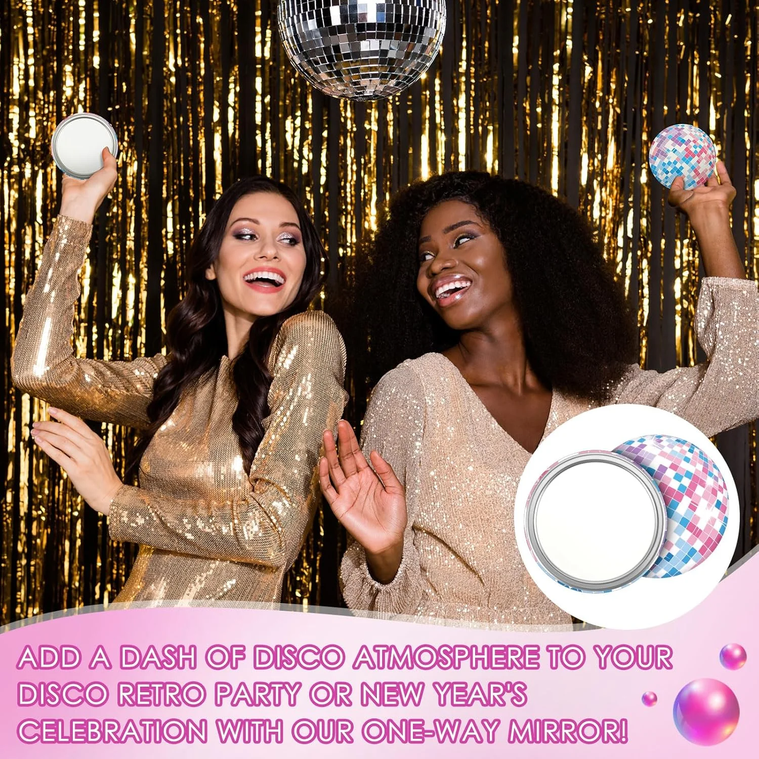 آینه جیبی فشرده توپ دیسکو Qunclay، 12 عددی، 7 سانتی متر، گرد، طرح قدیمی، آینه آرایشی کوچک، آینه دستی قابل حمل برای کیف پول، هدیه زنانه، لوازم مهمانی دیسکو، مسافرت روزانه (نقره ای)